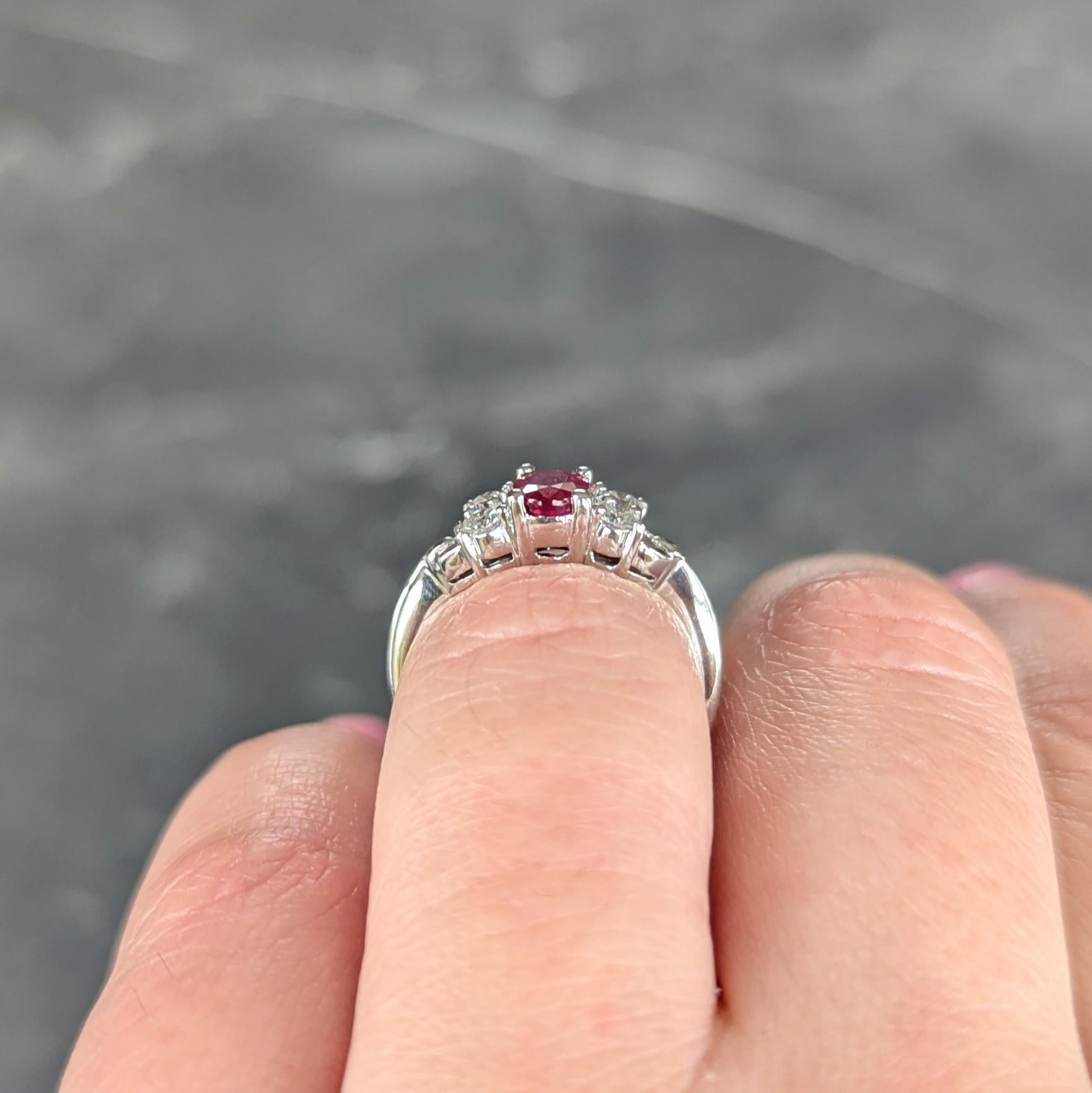 Contemporary 1.20 CTW Ruby Diamond 18 Karat White Gold Buckle Ring For Sale 6