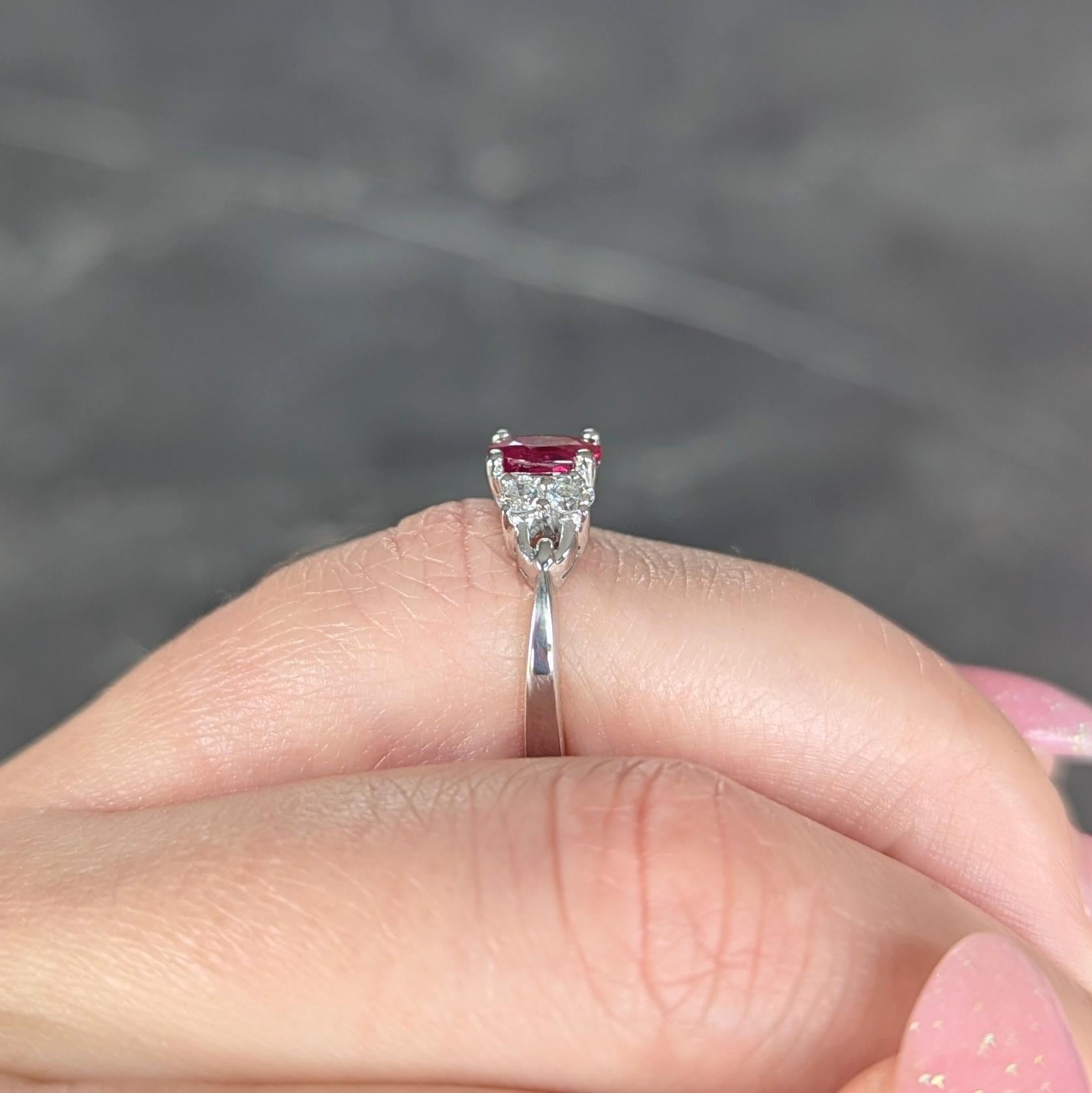 Contemporary 1.20 CTW Ruby Diamond 18 Karat White Gold Buckle Ring For Sale 7