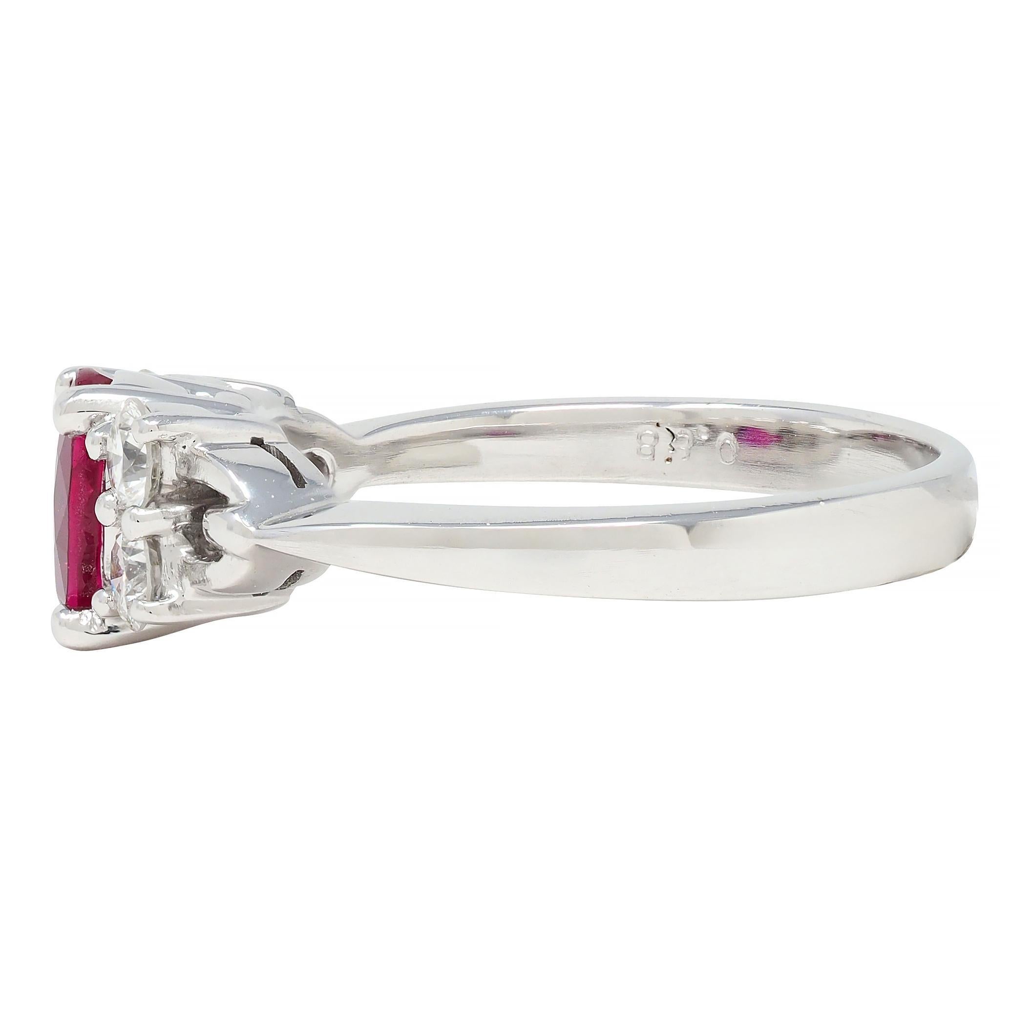 Contemporary 1.20 CTW Ruby Diamond 18 Karat White Gold Buckle Ring For Sale 1