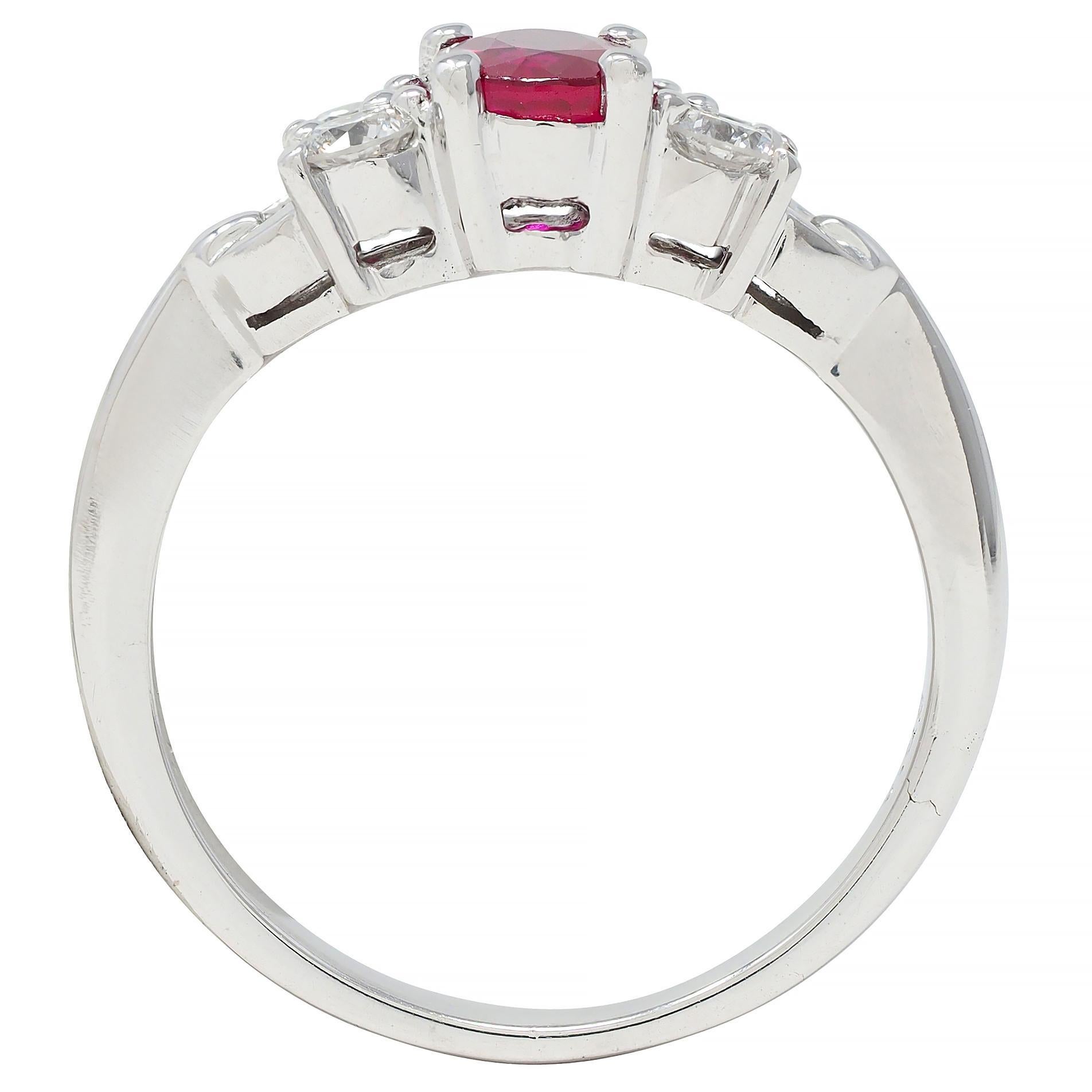 Contemporary 1.20 CTW Ruby Diamond 18 Karat White Gold Buckle Ring For Sale 4