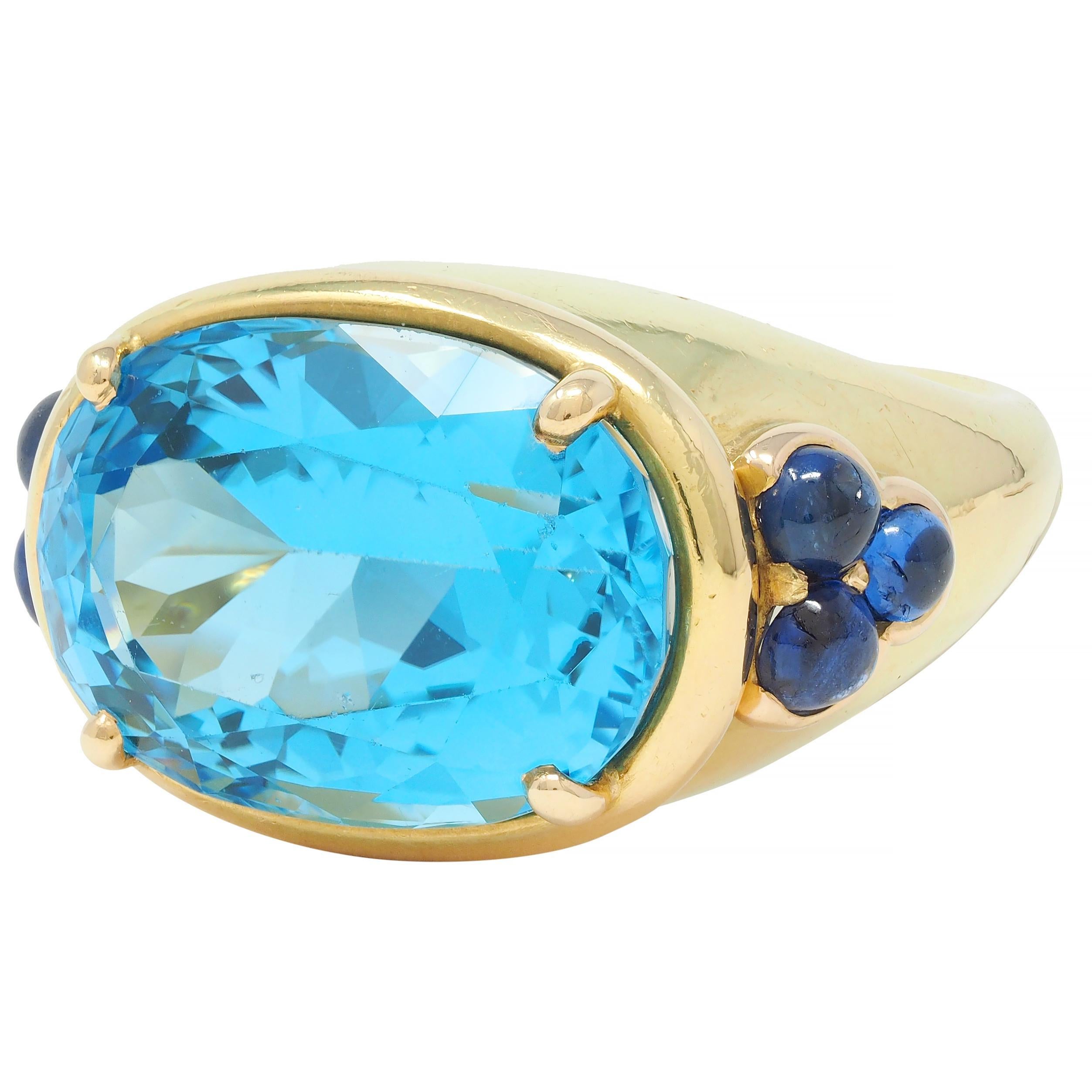 Contemporary 12.05 CTW Topaz Sapphire 18 Karat Yellow Gold Cocktail Ring For Sale 1