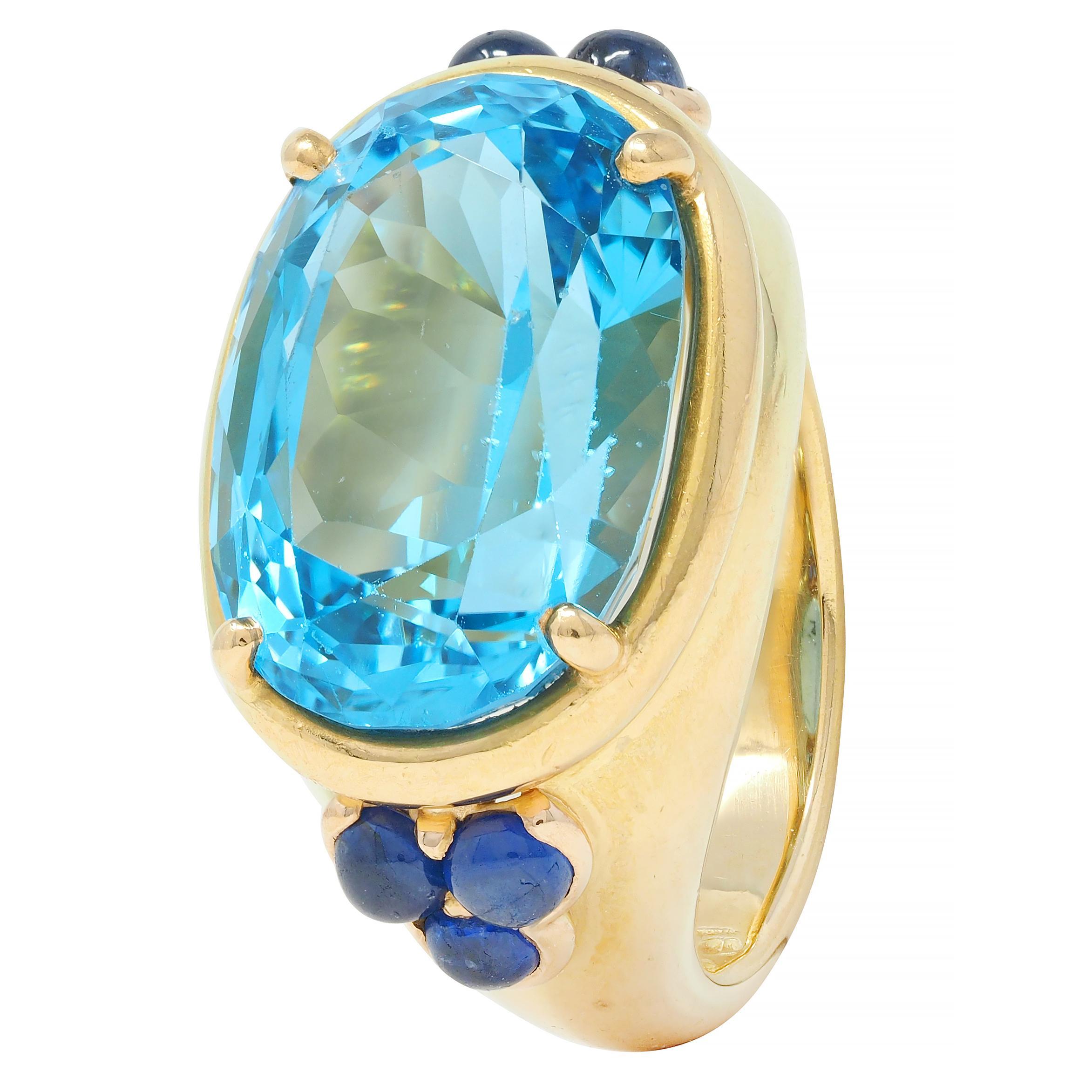 Contemporary 12.05 CTW Topaz Sapphire 18 Karat Yellow Gold Cocktail Ring For Sale 2