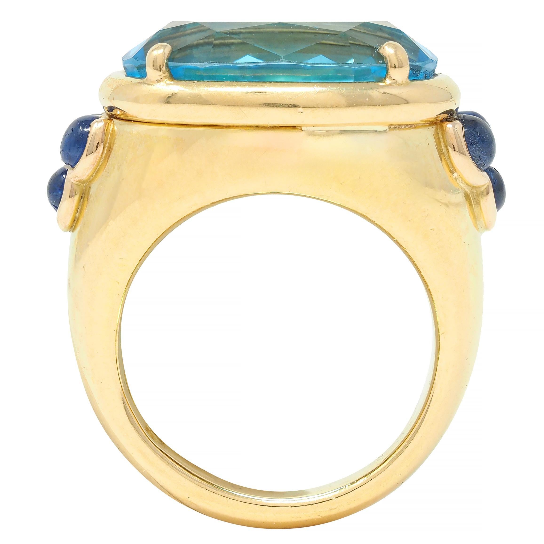 Contemporary 12.05 CTW Topaz Sapphire 18 Karat Yellow Gold Cocktail Ring For Sale 3