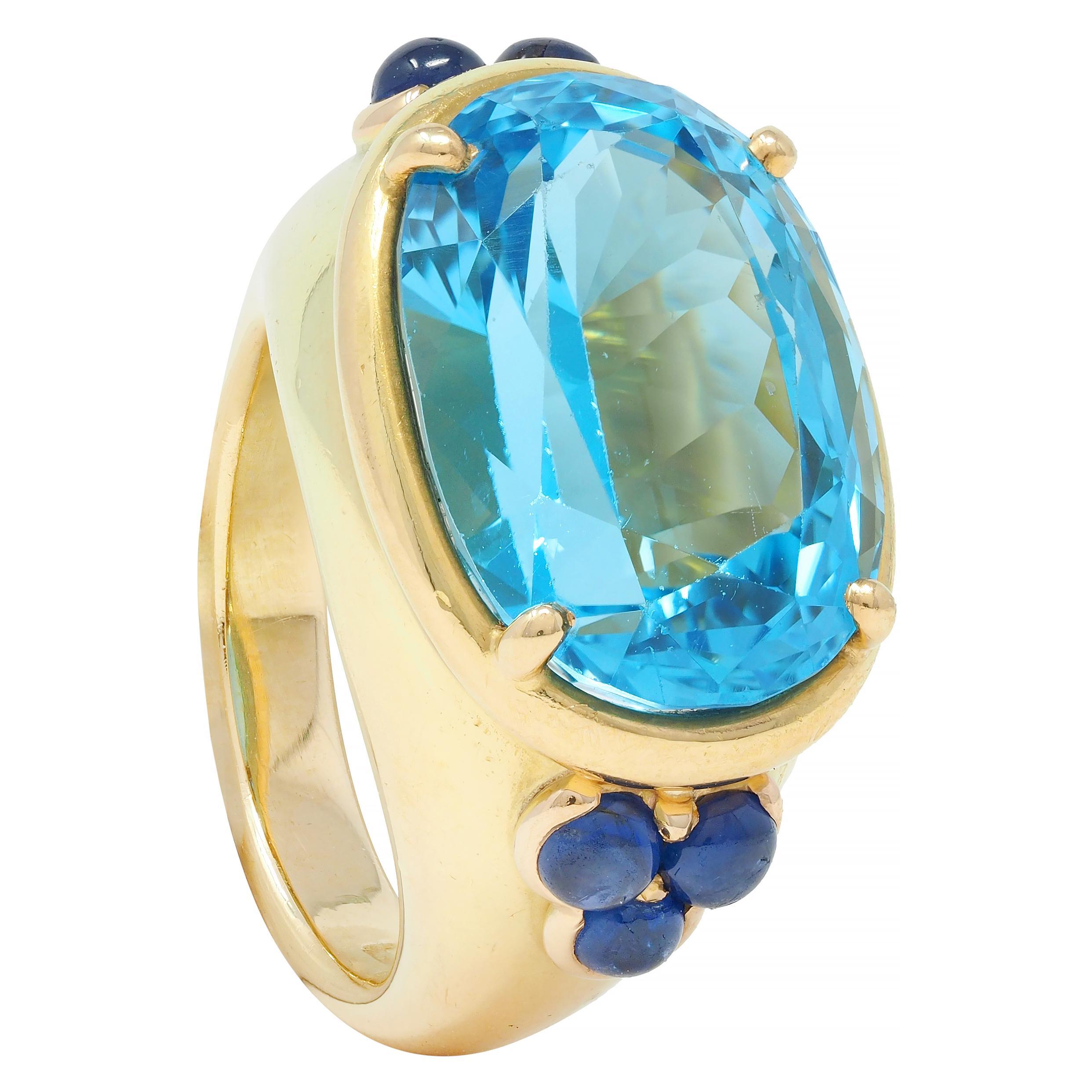 Contemporary 12.05 CTW Topaz Sapphire 18 Karat Yellow Gold Cocktail Ring For Sale 4