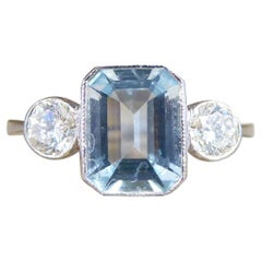 Contemporary 1.20ct Aquamarine and Diamond Three Stone Ring in Platinum