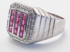 Contemporary 1.20ct Ruby & Quartz Sterling Silver Men's Size Signet Band Ring