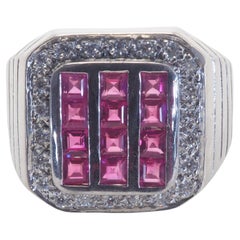Contemporary 1.20ct Ruby & Quartz Sterling Silver Men's Size Signet Band Ring