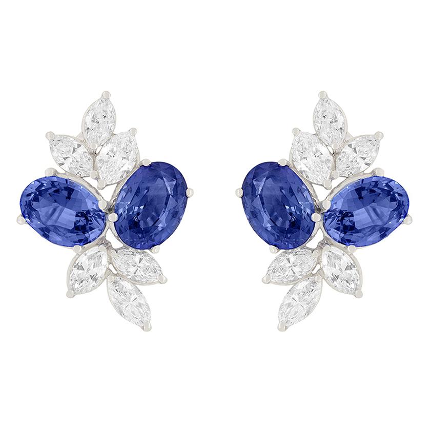 Taille ovale Contemporary 12.32ct Sapphire and Diamond Earrings en vente