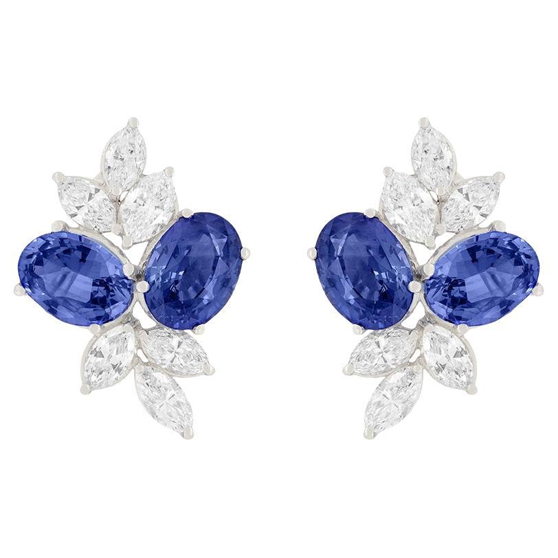 Contemporary 12.32ct Sapphire and Diamond Earrings