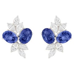 Contemporary 12.32ct Sapphire and Diamond Earrings