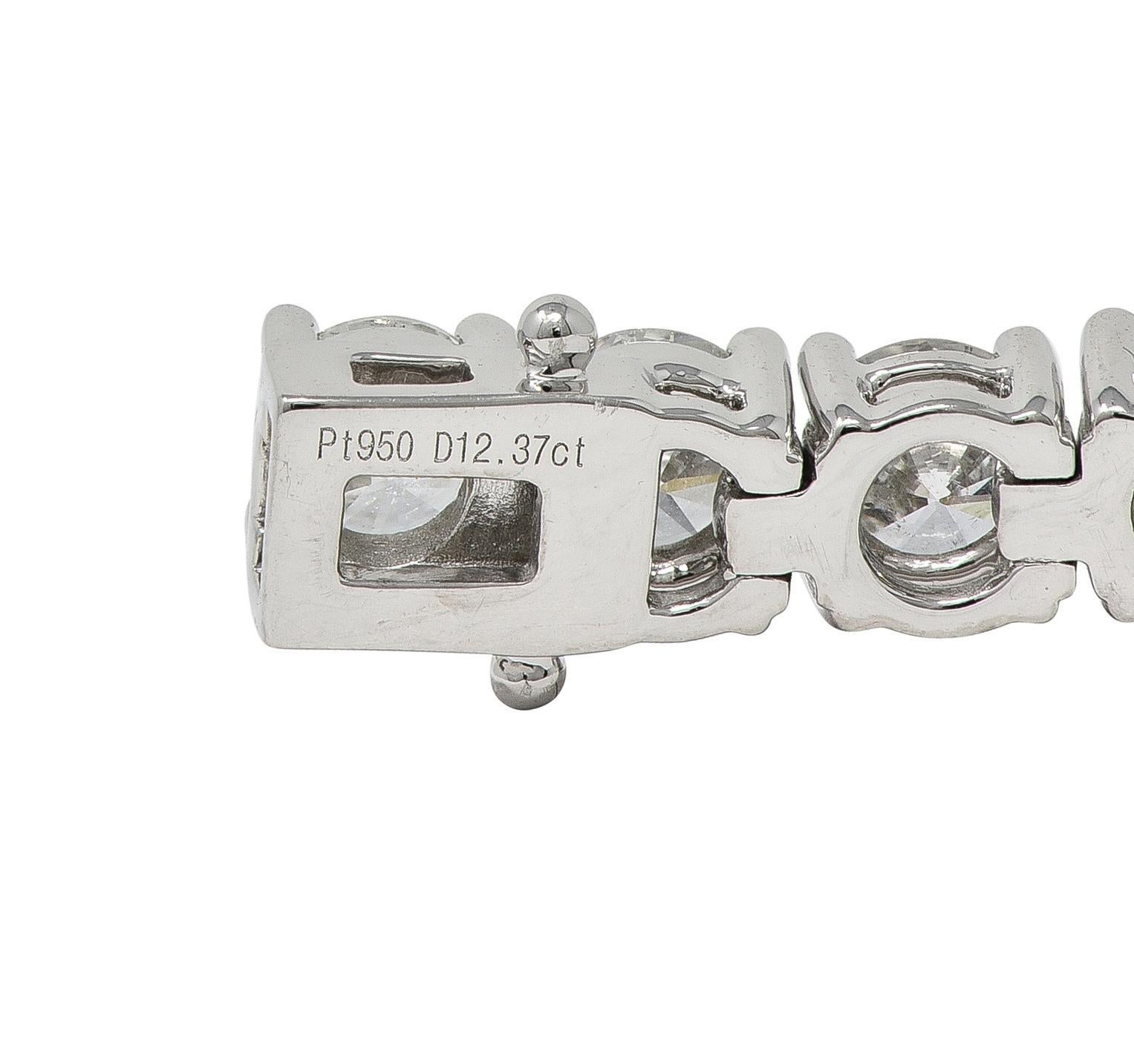 Bracciale tennis contemporaneo in platino con diamanti tondi e brillanti da 12,37 CTW in vendita 1