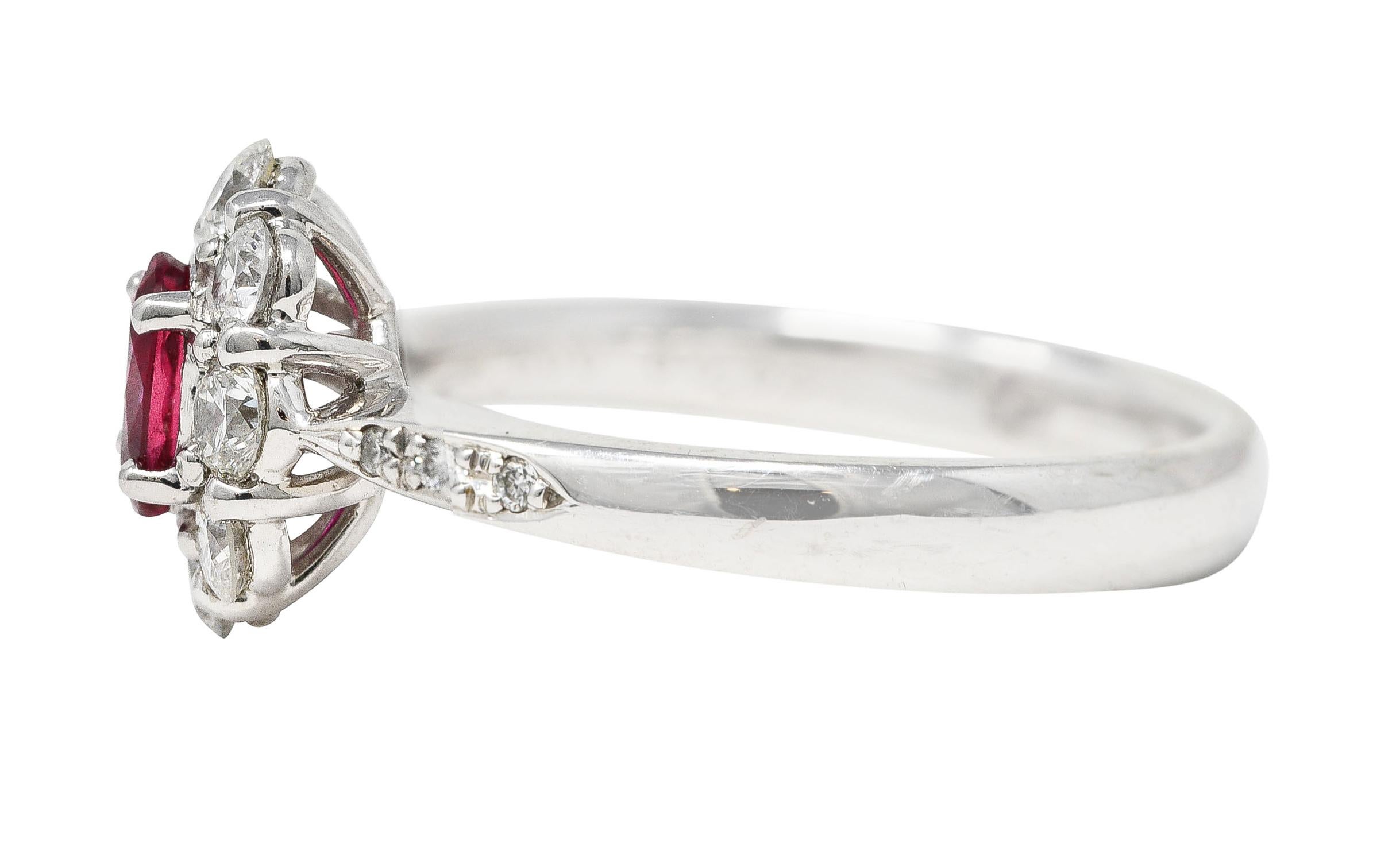 Women's or Men's Contemporary 1.24 Carats Ruby Diamond Platinum Cluster Alternative Halo Ring