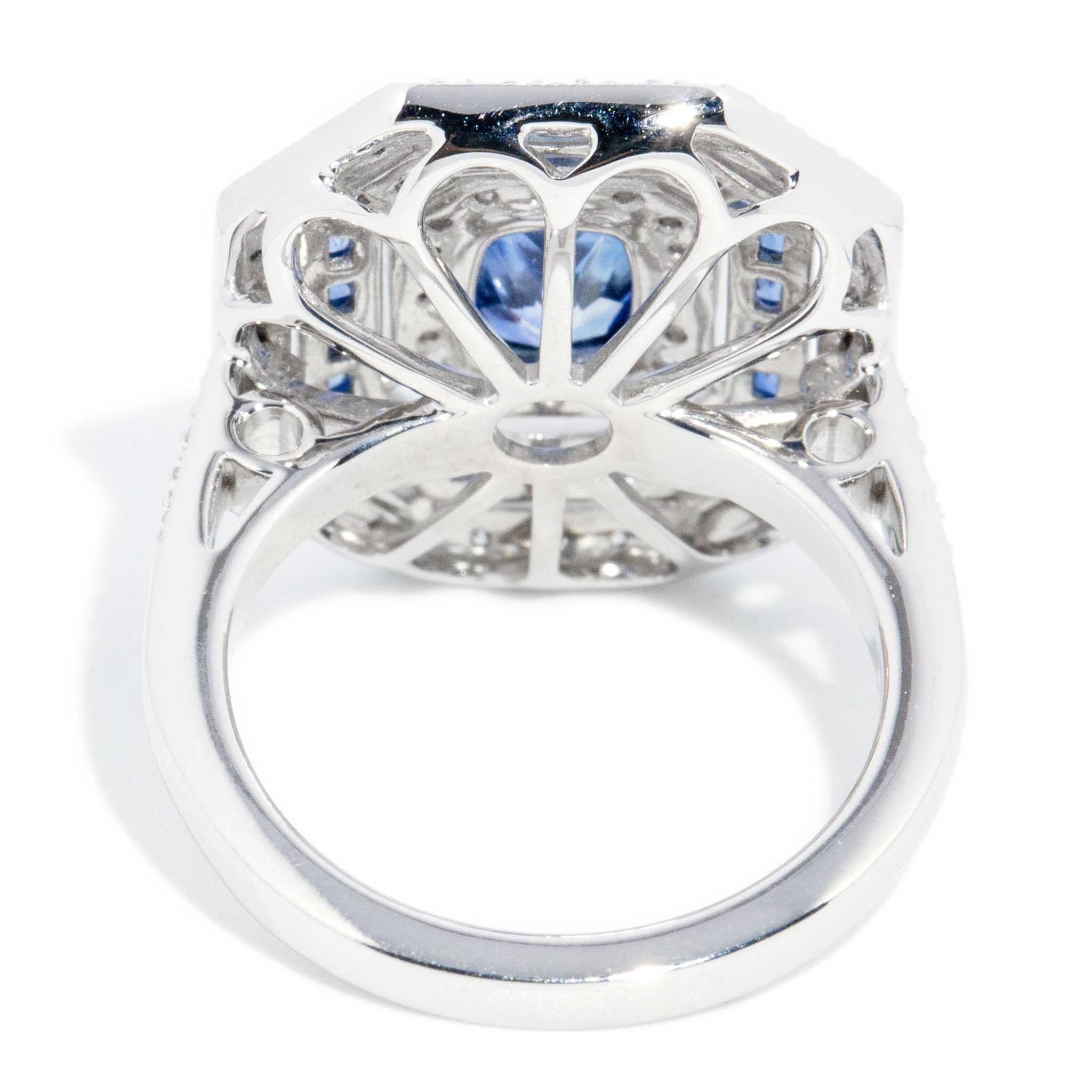 Contemporary 1.25 Carat Sapphire & Diamond Art Deco Style Ring 18ct White Gold For Sale 5