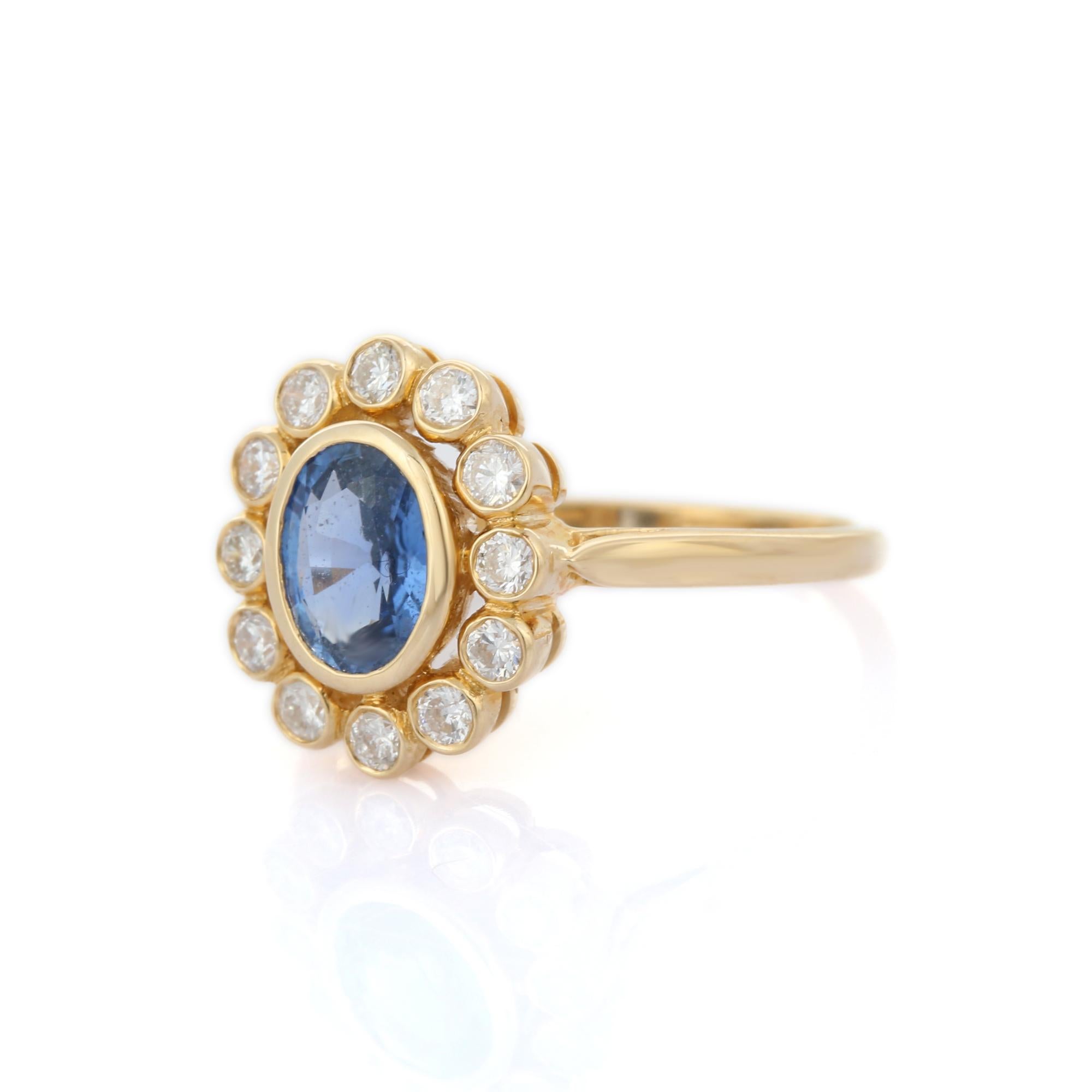 For Sale:  Contemporary 1.25 ct Sapphire Diamond Halo Ring in 14K Solid Yellow Gold 4