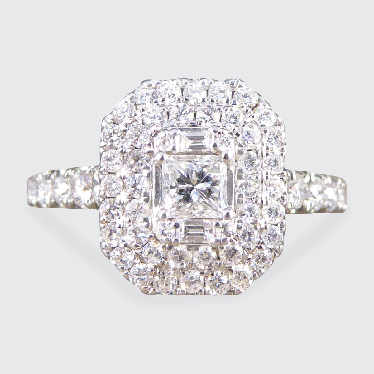 18ct white gold 1.25 ct sale diamond double halo princess ring