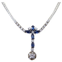 Contemporary 1.25ct Sapphire and Diamond Drop Necklace set in 14ct White Gold