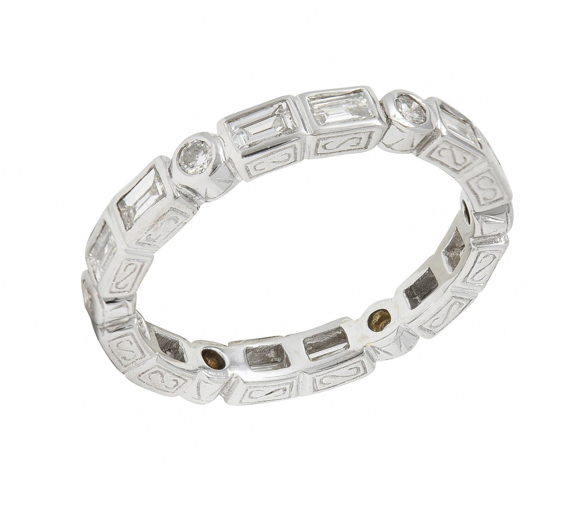 Women's or Men's Contemporary 1.26 CTW Diamond 18 Karat Gold Eternity Wedding Band Ring For Sale