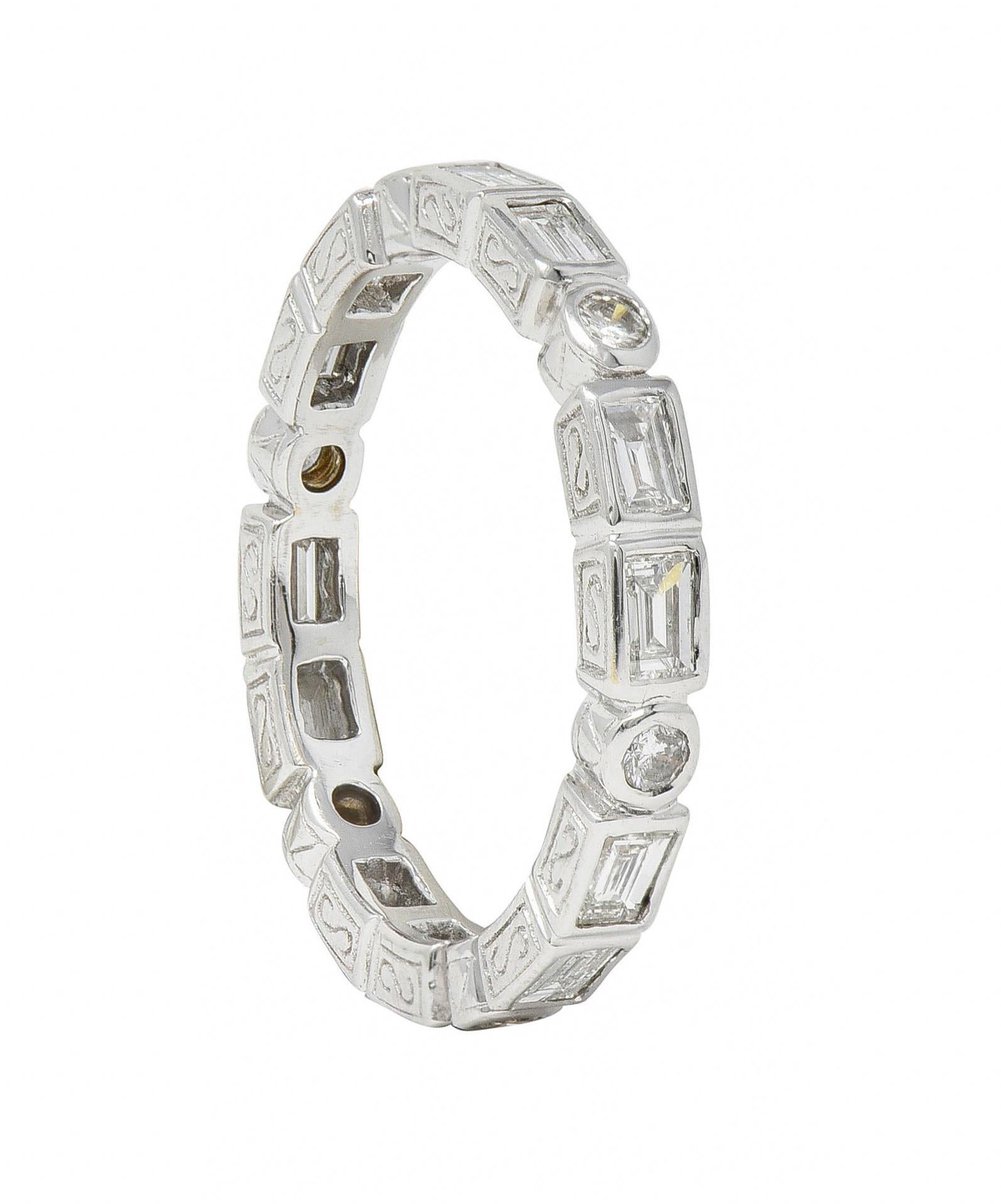 Contemporary 1.26 CTW Diamond 18 Karat Gold Eternity Wedding Band Ring For Sale 3
