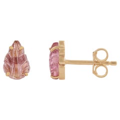 Contemporary 1.27ct Pink Tourmaline Carved Leaf Stud Earrings in 14K Yellow Gold