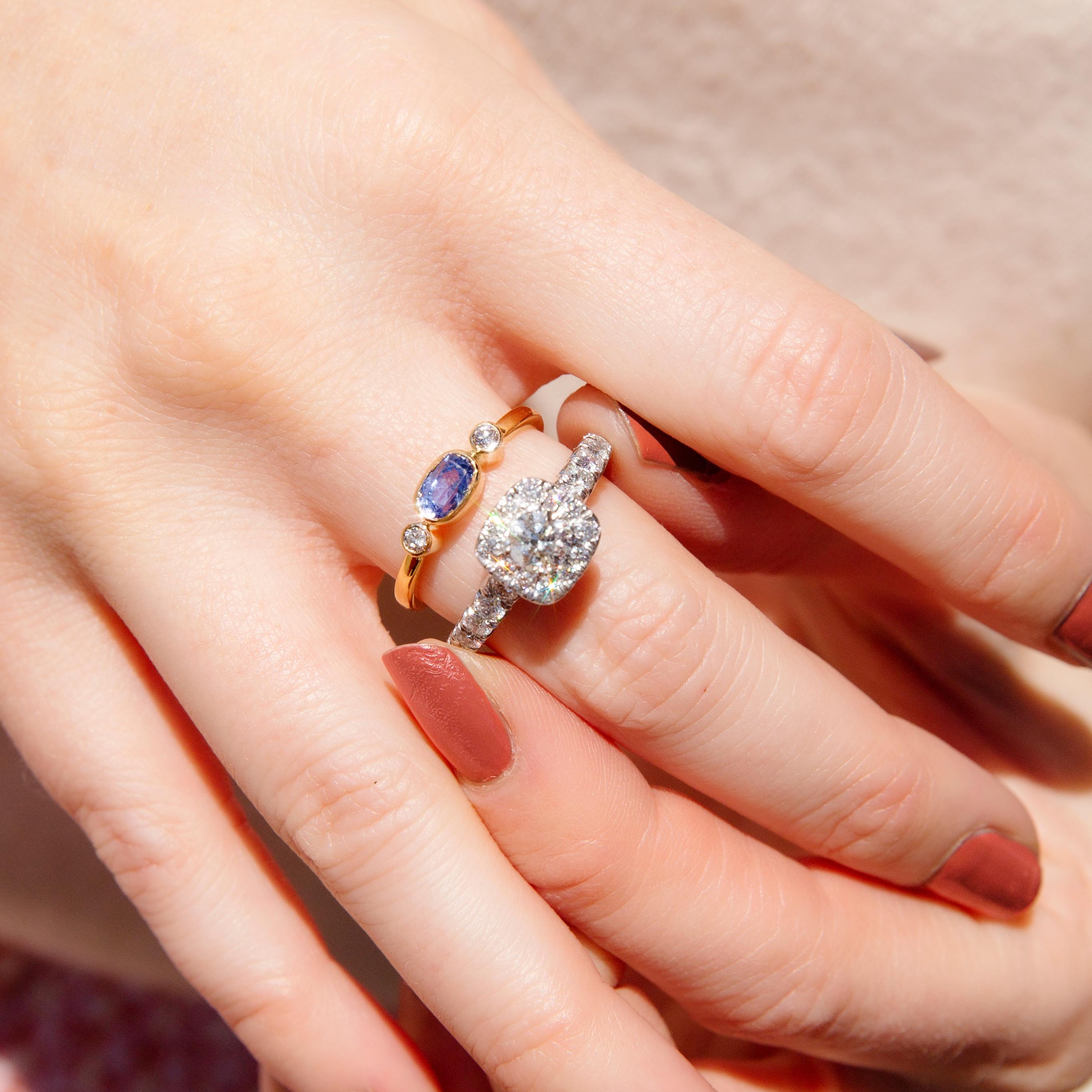 Women's Contemporary 1.28 Carat Diamond 18 Carat White Gold Halo Engagement Ring