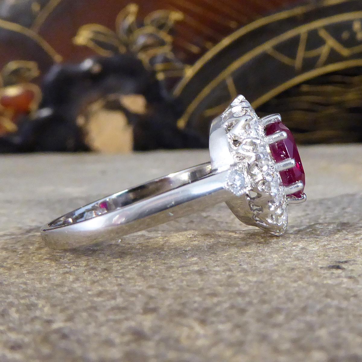 Edwardian Contemporary 1.28ct Ruby and 0.95ct Diamond Cluster Ring in Platinum For Sale
