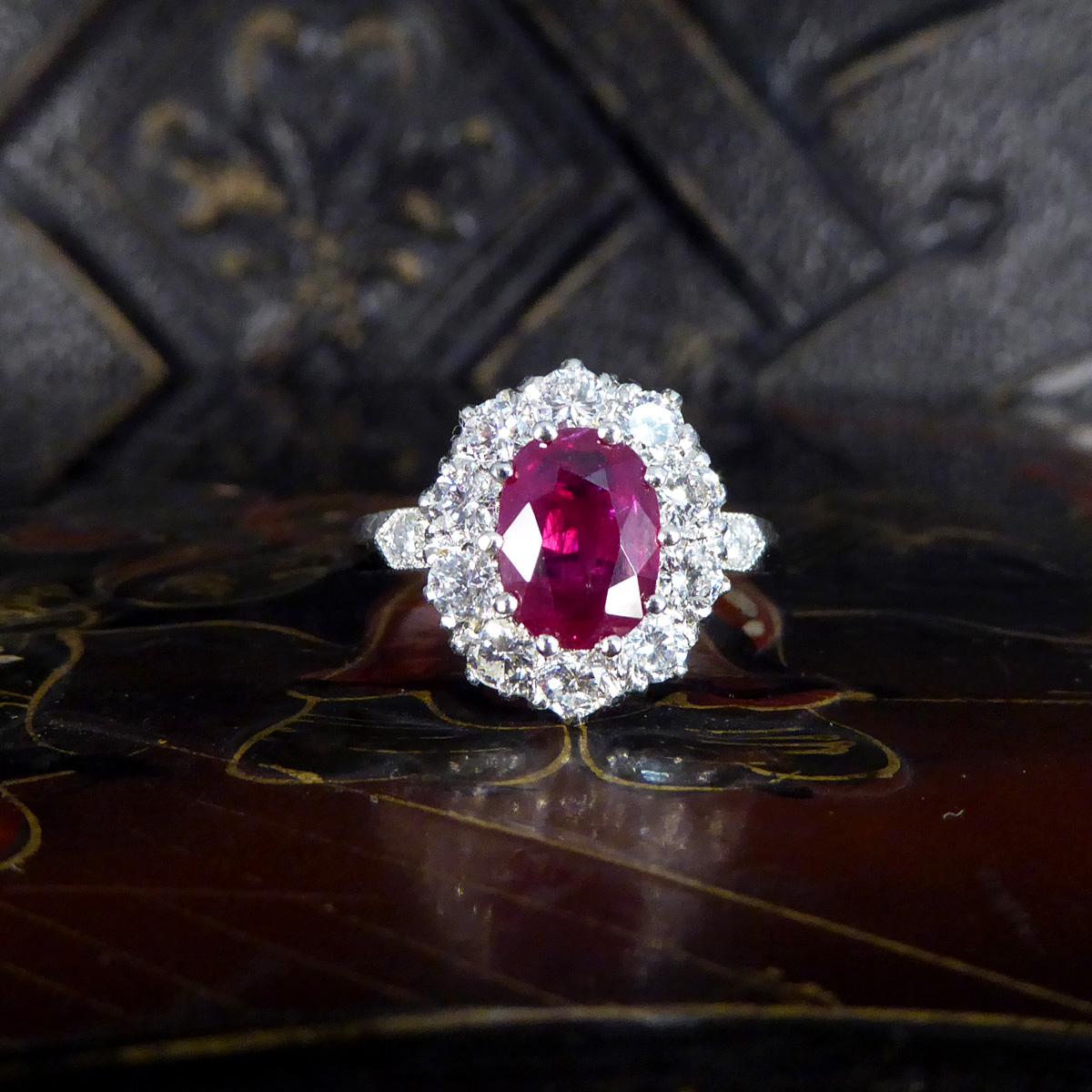 Women's or Men's Contemporary 1.28ct Ruby and 0.95ct Diamond Cluster Ring in Platinum For Sale