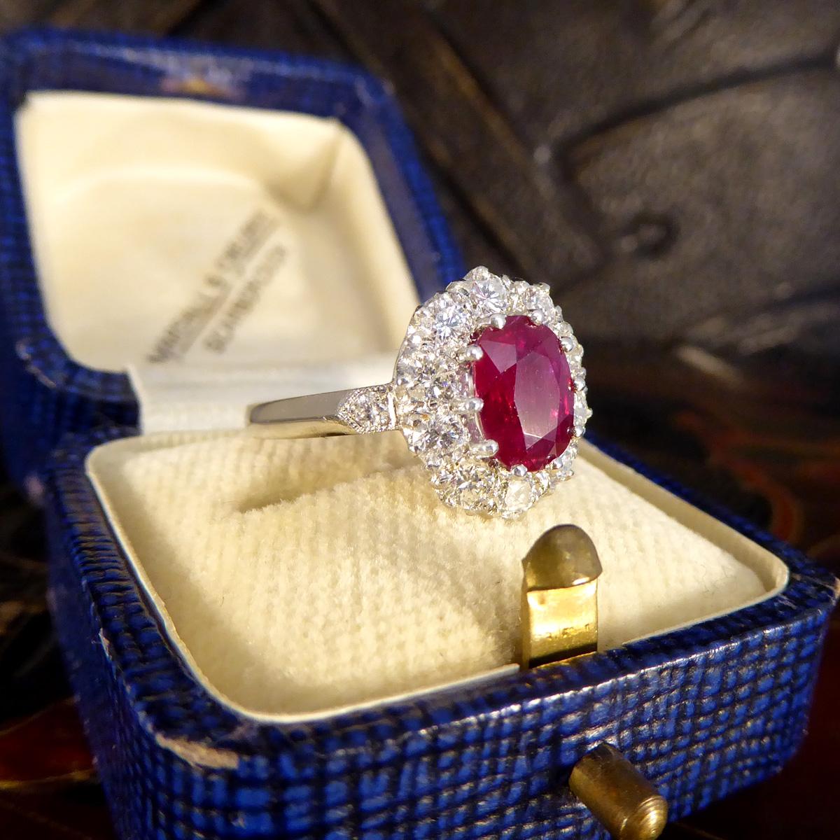 Contemporary 1.28ct Ruby and 0.95ct Diamond Cluster Ring in Platinum For Sale 2
