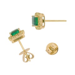 Contemporary 1.29ct Emerald and Fancy Yellow Diamond Earrings