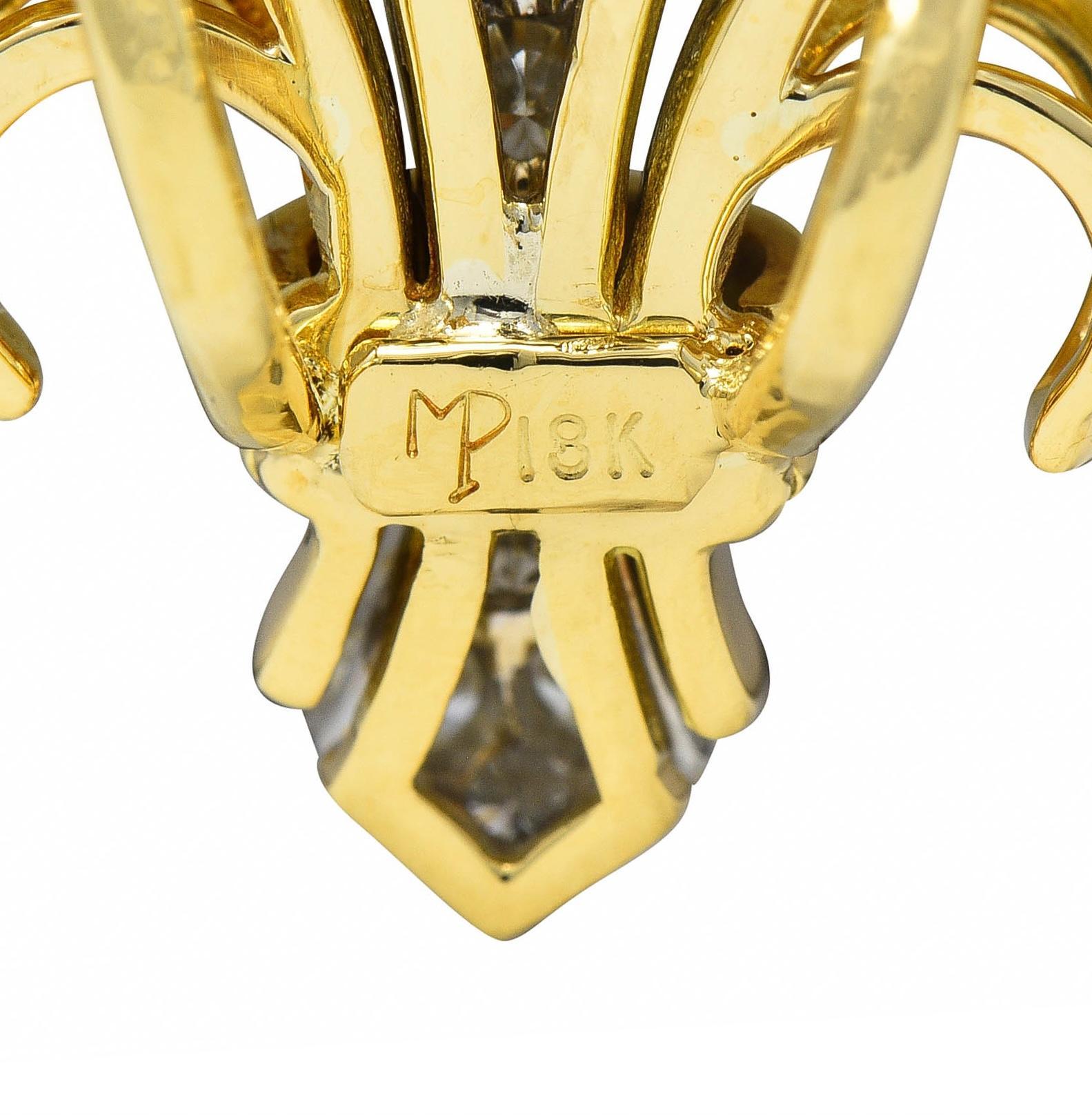Women's or Men's Contemporary 1.30 CTW Diamond 18 Karat Two-Tone Gold Fleur-De-Lis Pendant