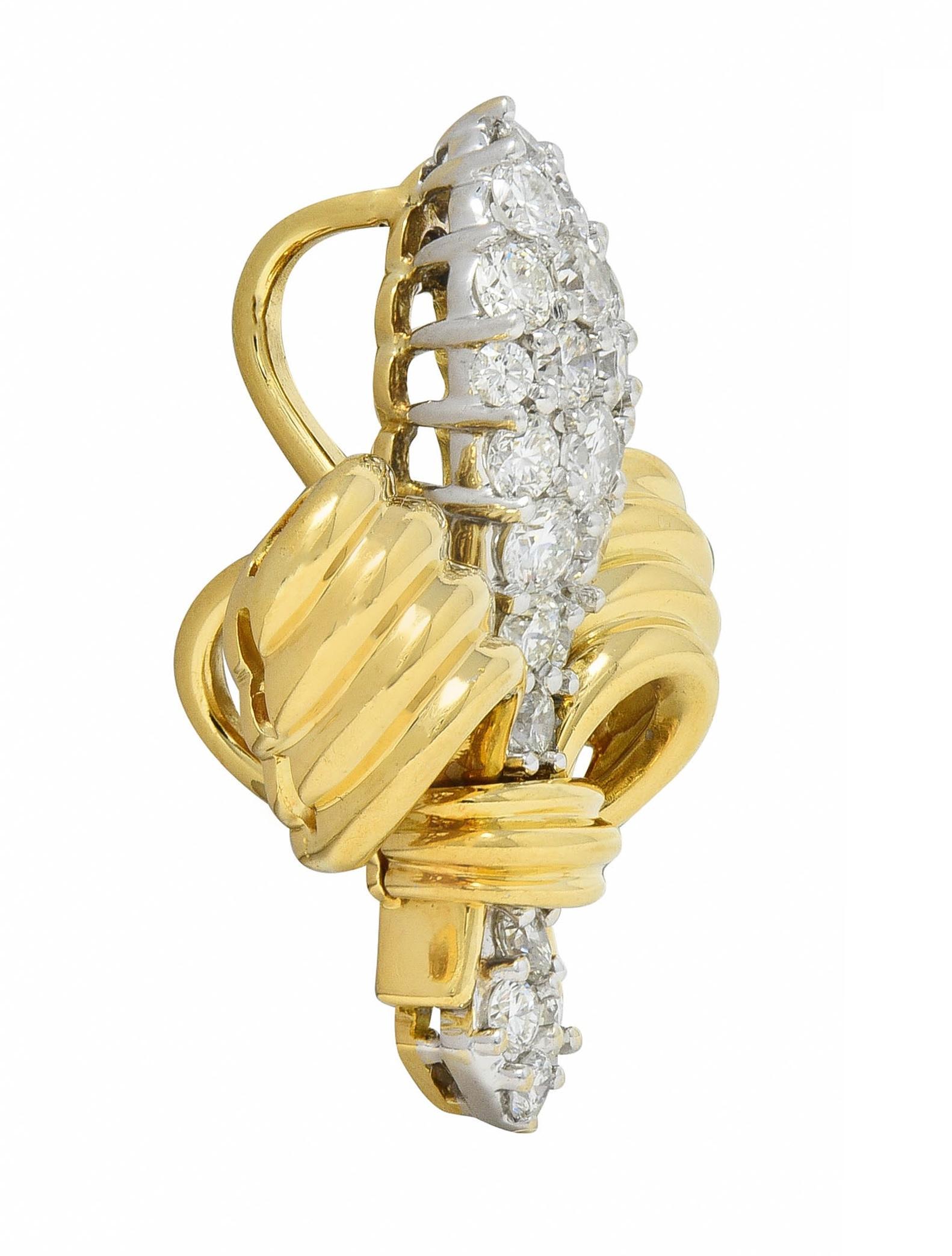 Contemporary 1.30 CTW Diamond 18 Karat Two-Tone Gold Fleur-De-Lis Pendant 1