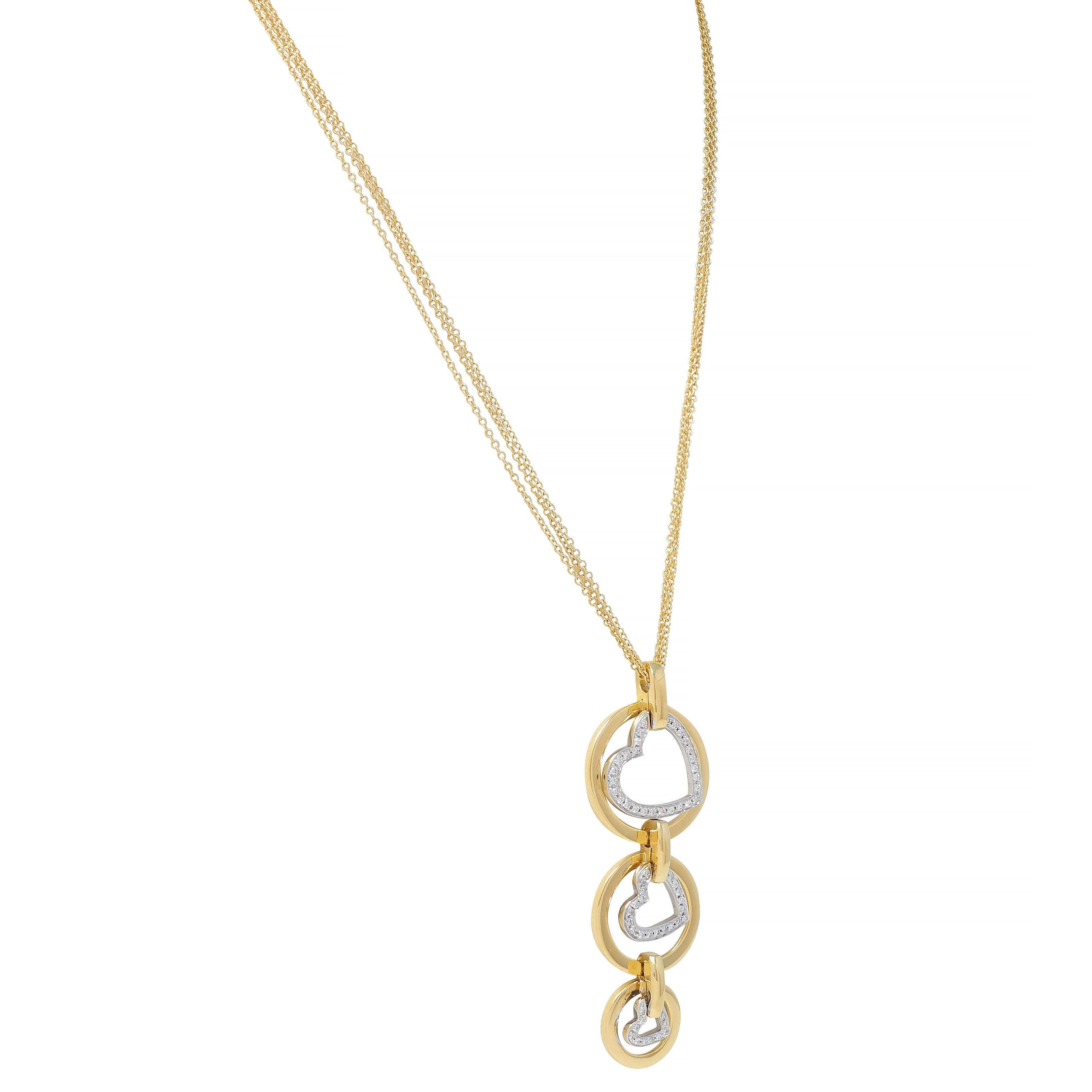 Contemporary 1.30 CTW Diamant 18 Karat zweifarbiges Gold Herz-Anhänger Halskette im Zustand „Hervorragend“ im Angebot in Philadelphia, PA
