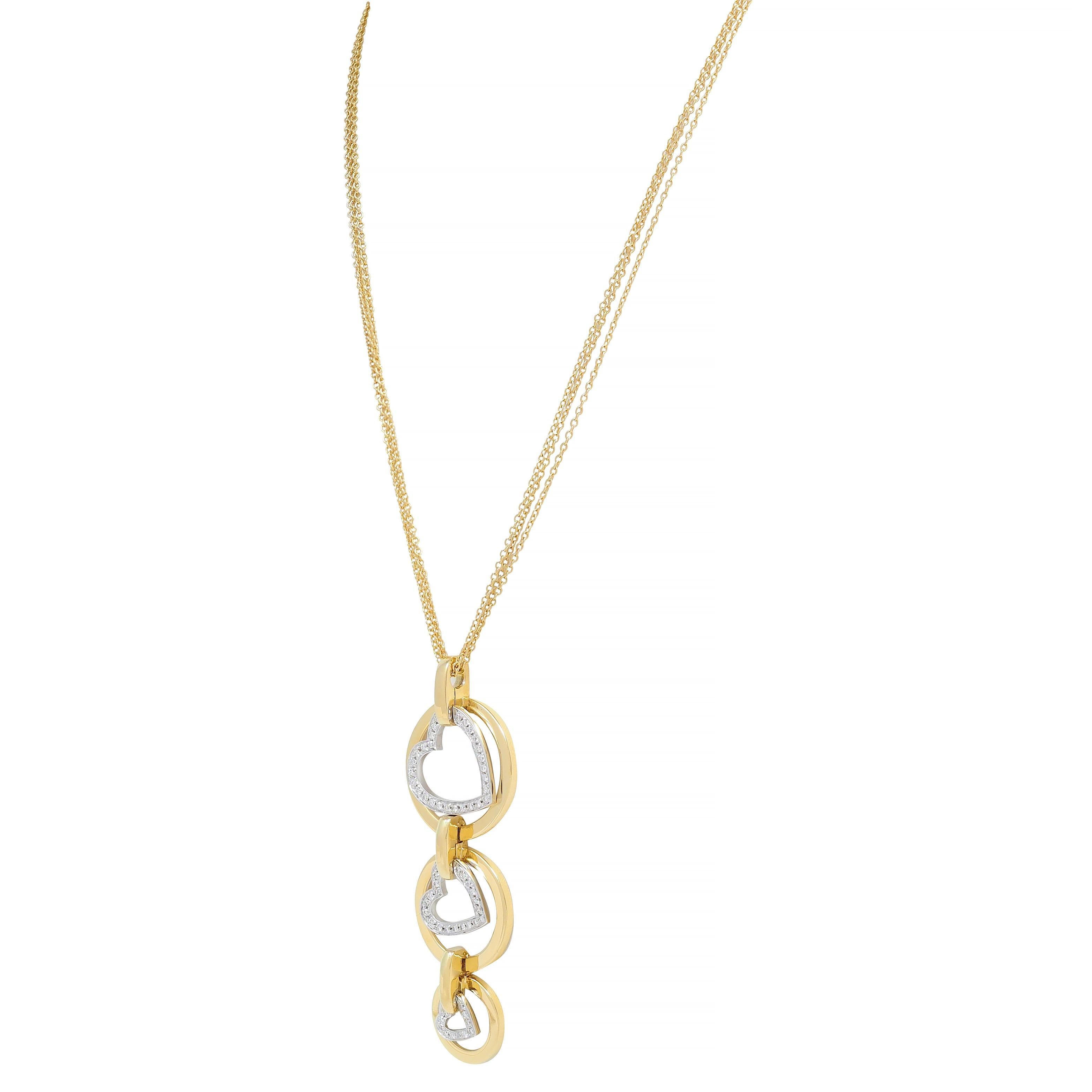 Contemporary 1.30 CTW Diamant 18 Karat zweifarbiges Gold Herz-Anhänger Halskette im Angebot 1