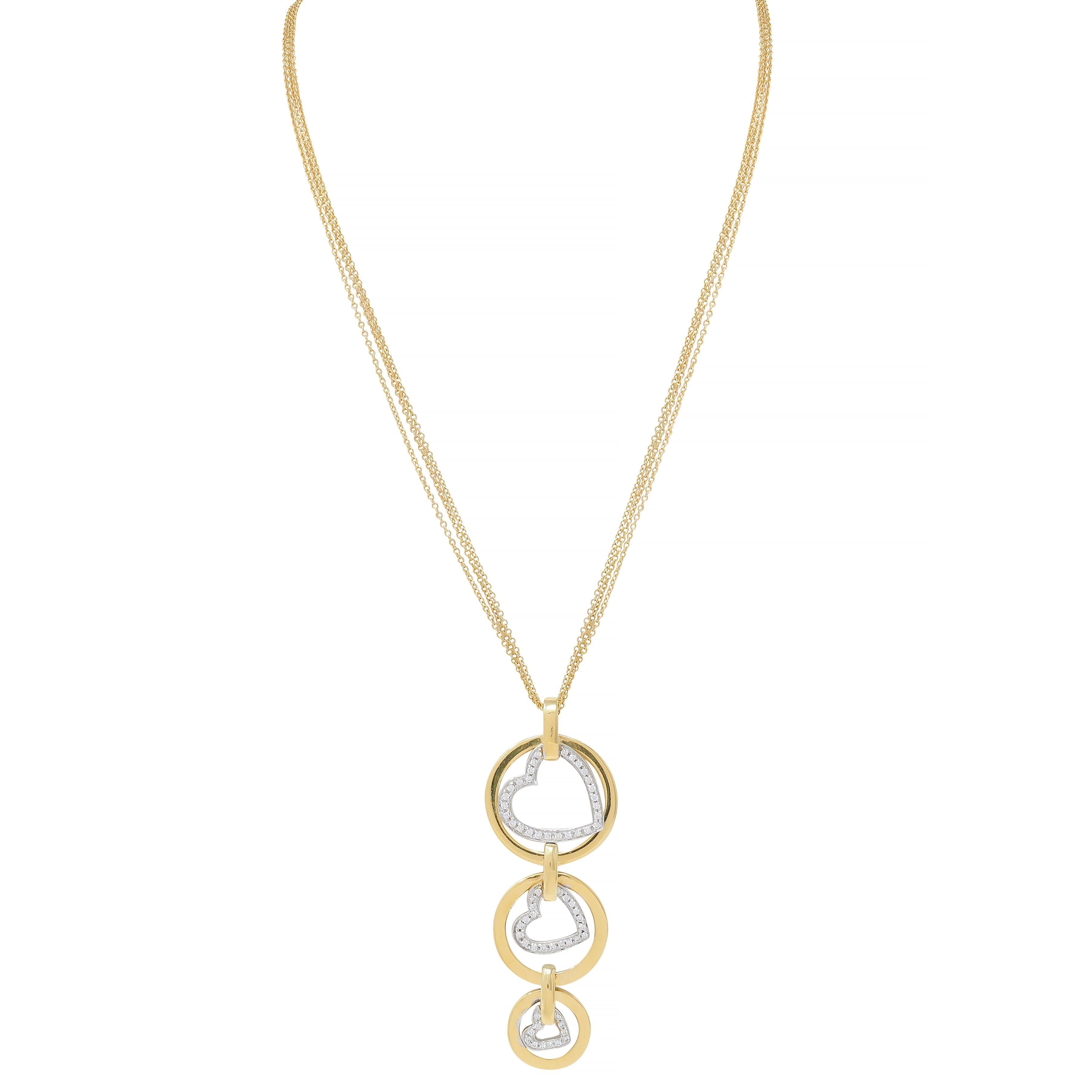 Contemporary 1.30 CTW Diamant 18 Karat zweifarbiges Gold Herz-Anhänger Halskette im Angebot 3