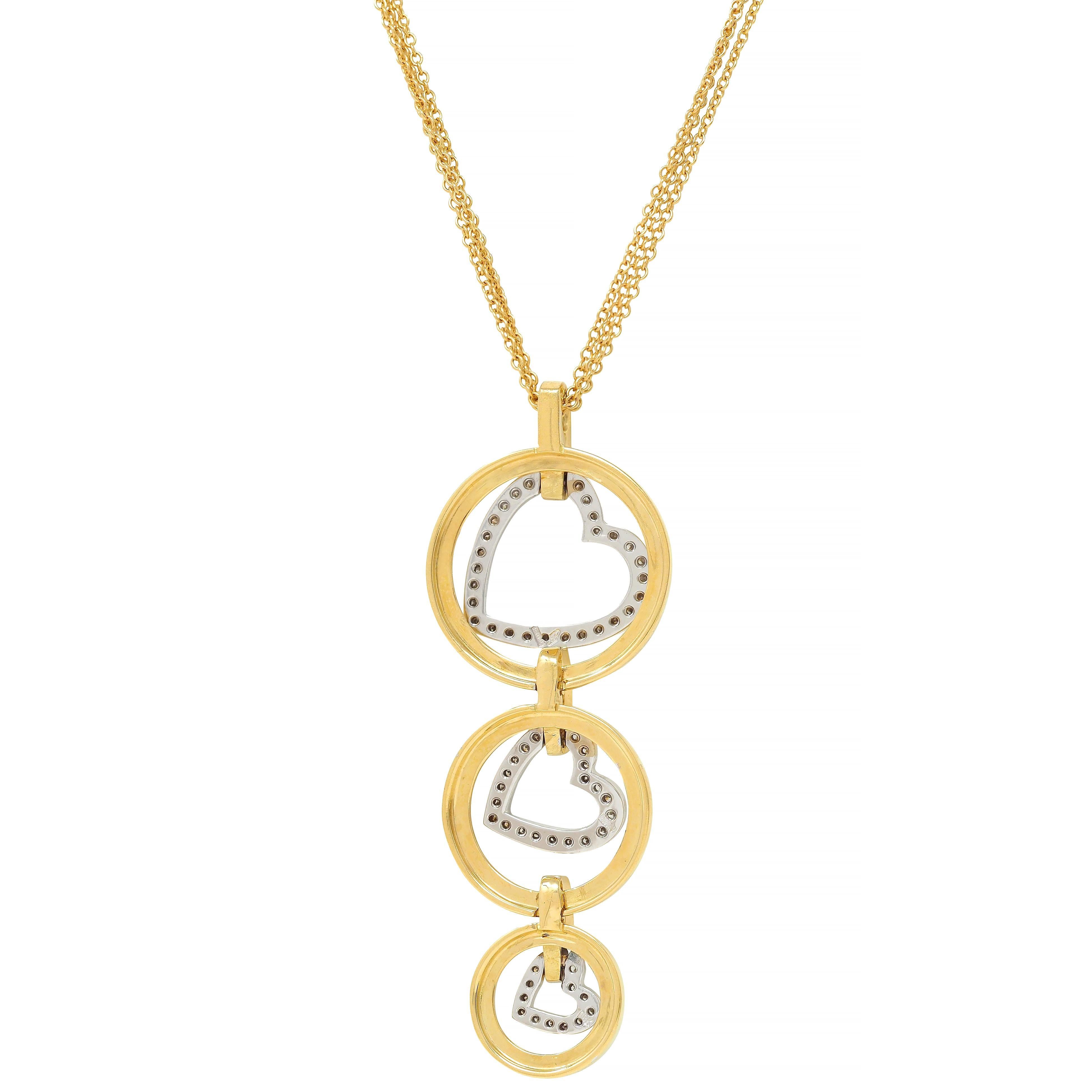 Contemporary 1.30 CTW Diamant 18 Karat zweifarbiges Gold Herz-Anhänger Halskette im Angebot 4