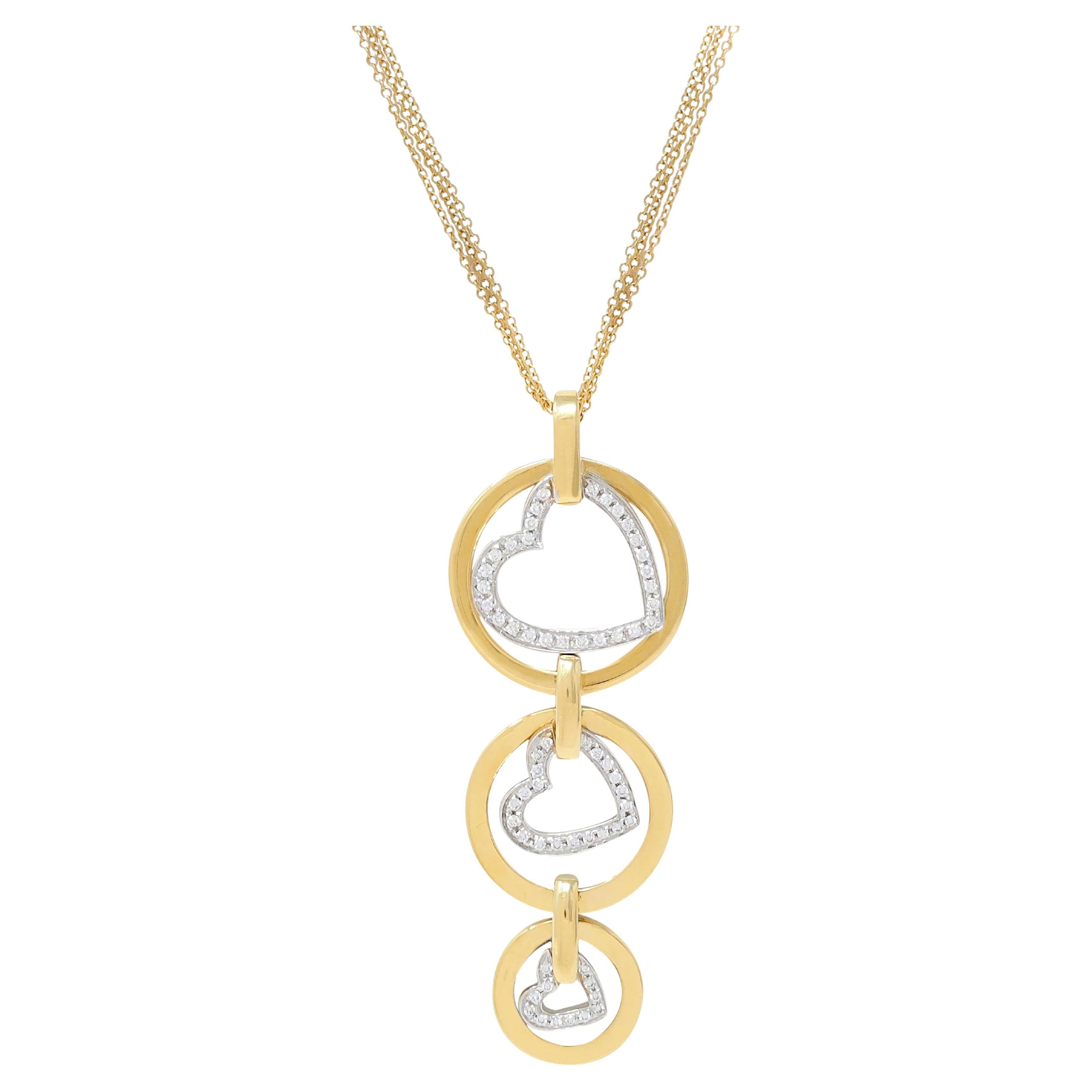 Collier Contemporary 1.30 CTW Diamond 18 Karat Two-Tone Gold Heart Pendant Necklace