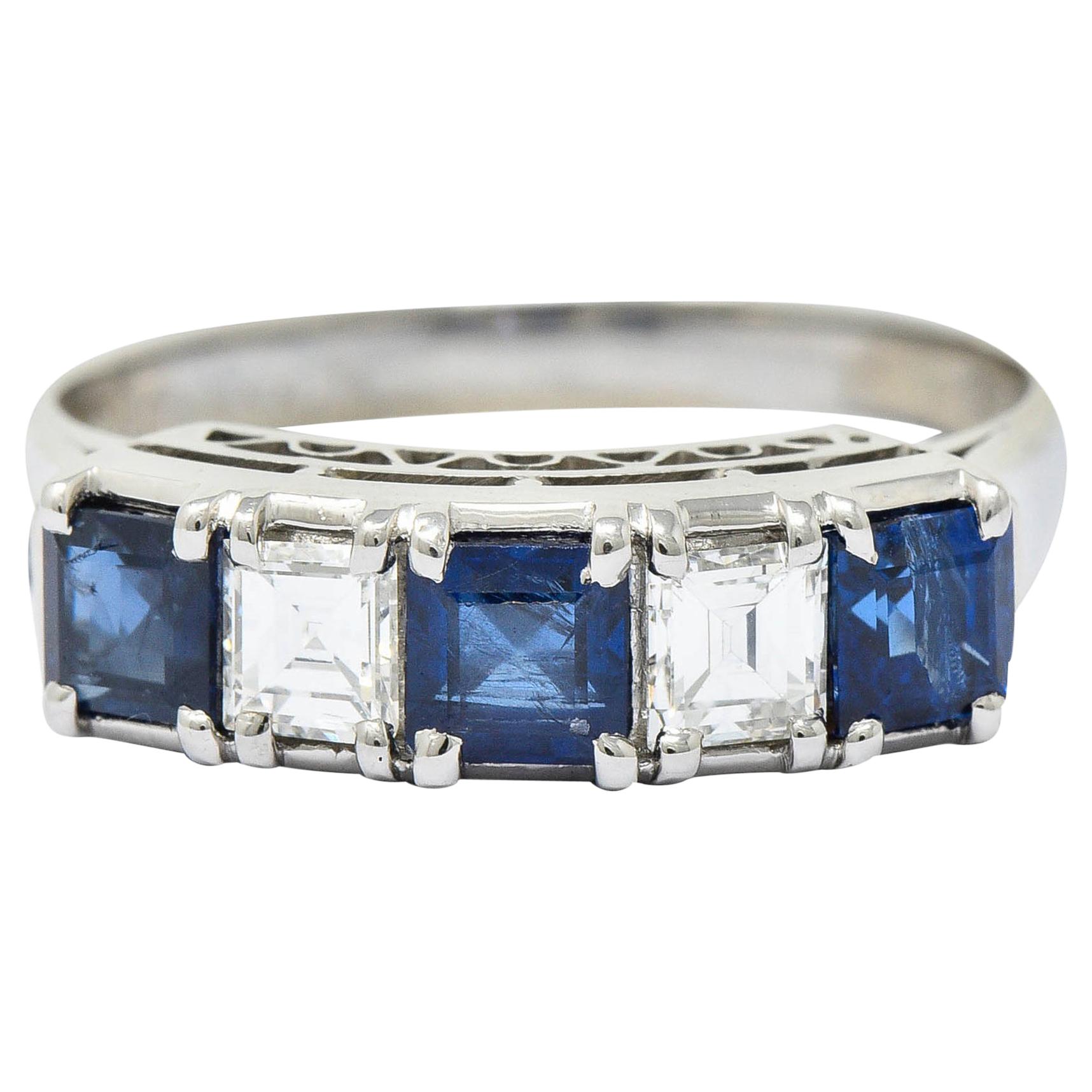 Contemporary 1.31 Carat Sapphire Diamond Platinum Five-Stone Band Ring