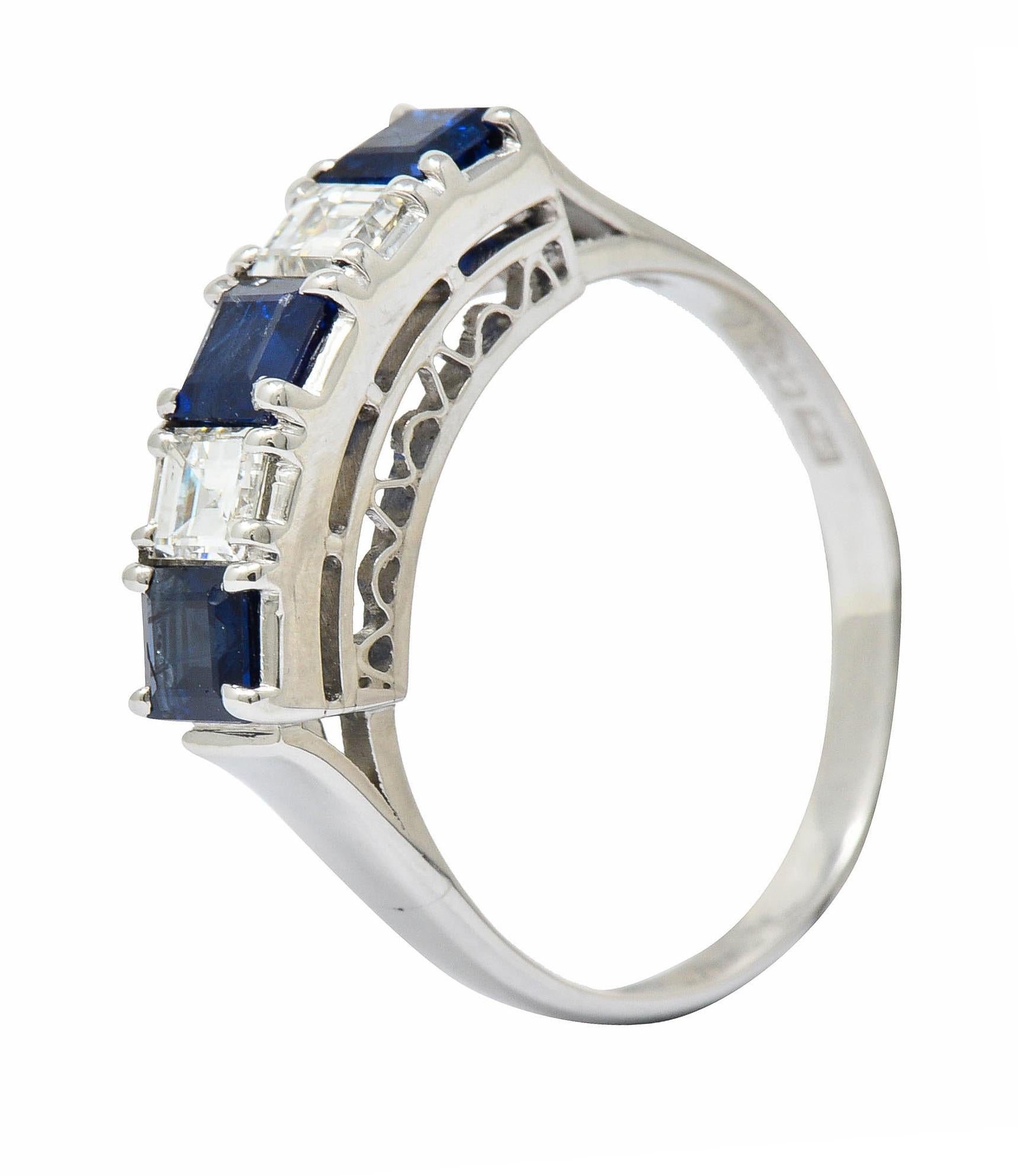 Contemporary 1.31 Carat Sapphire Diamond Platinum Five-Stone Band Ring 5