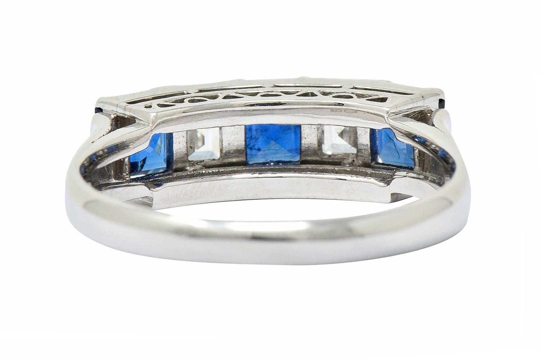 Women's or Men's Contemporary 1.31 Carat Sapphire Diamond Platinum Five-Stone Band Ring