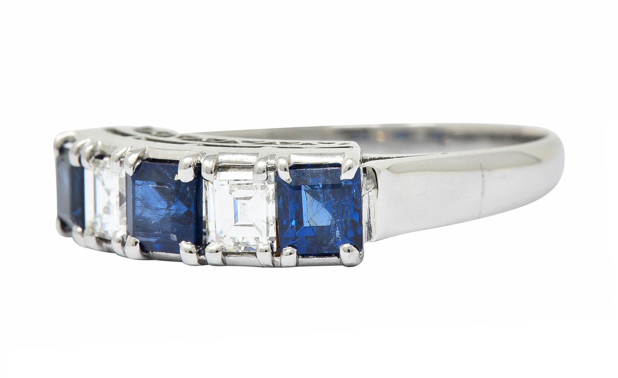 Contemporary 1.31 Carat Sapphire Diamond Platinum Five-Stone Band Ring 2