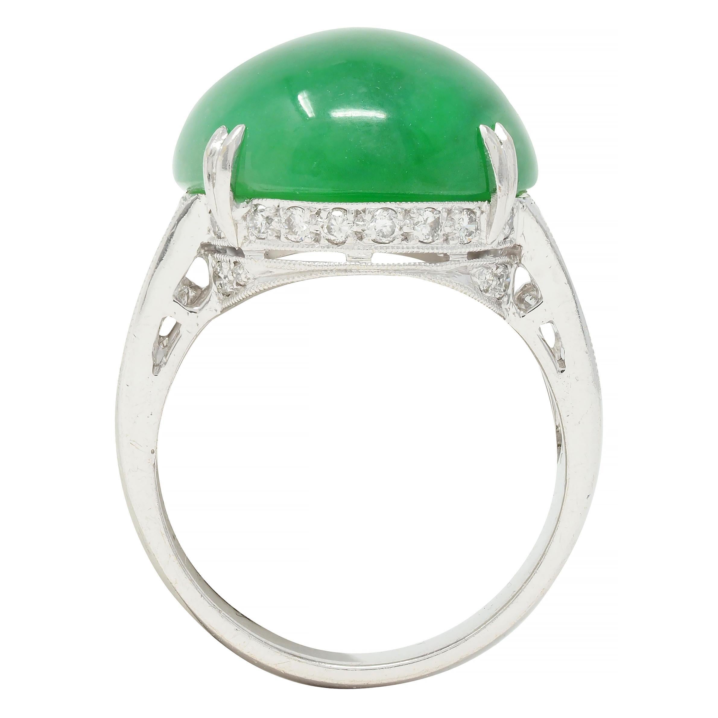 Contemporary 1.32 CTW Diamant Natürlicher Jadeit Jade 18 Karat Weißgold Ring GIA im Angebot 5