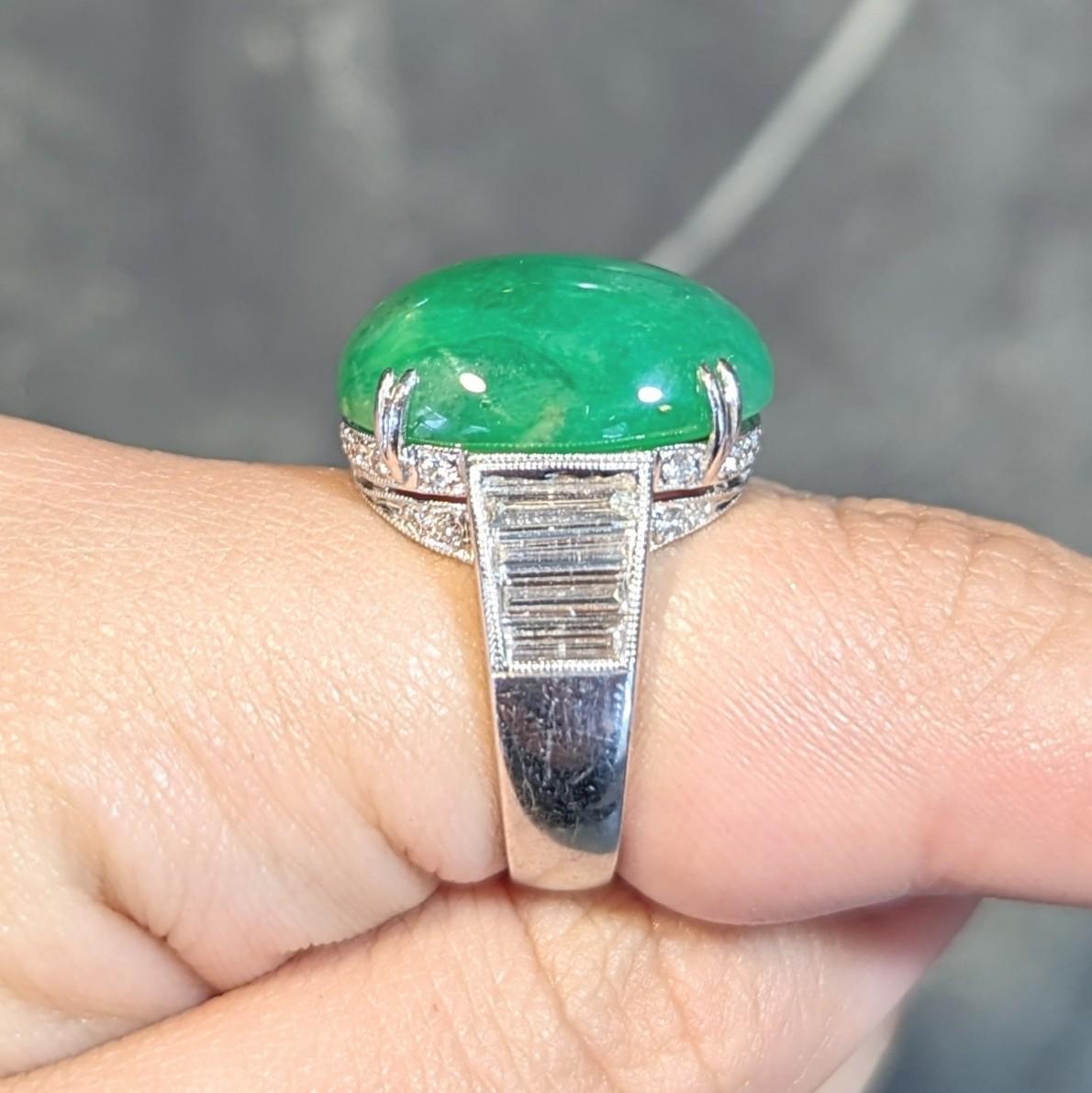 Contemporary 1.32 CTW Diamant Natürlicher Jadeit Jade 18 Karat Weißgold Ring GIA im Angebot 8