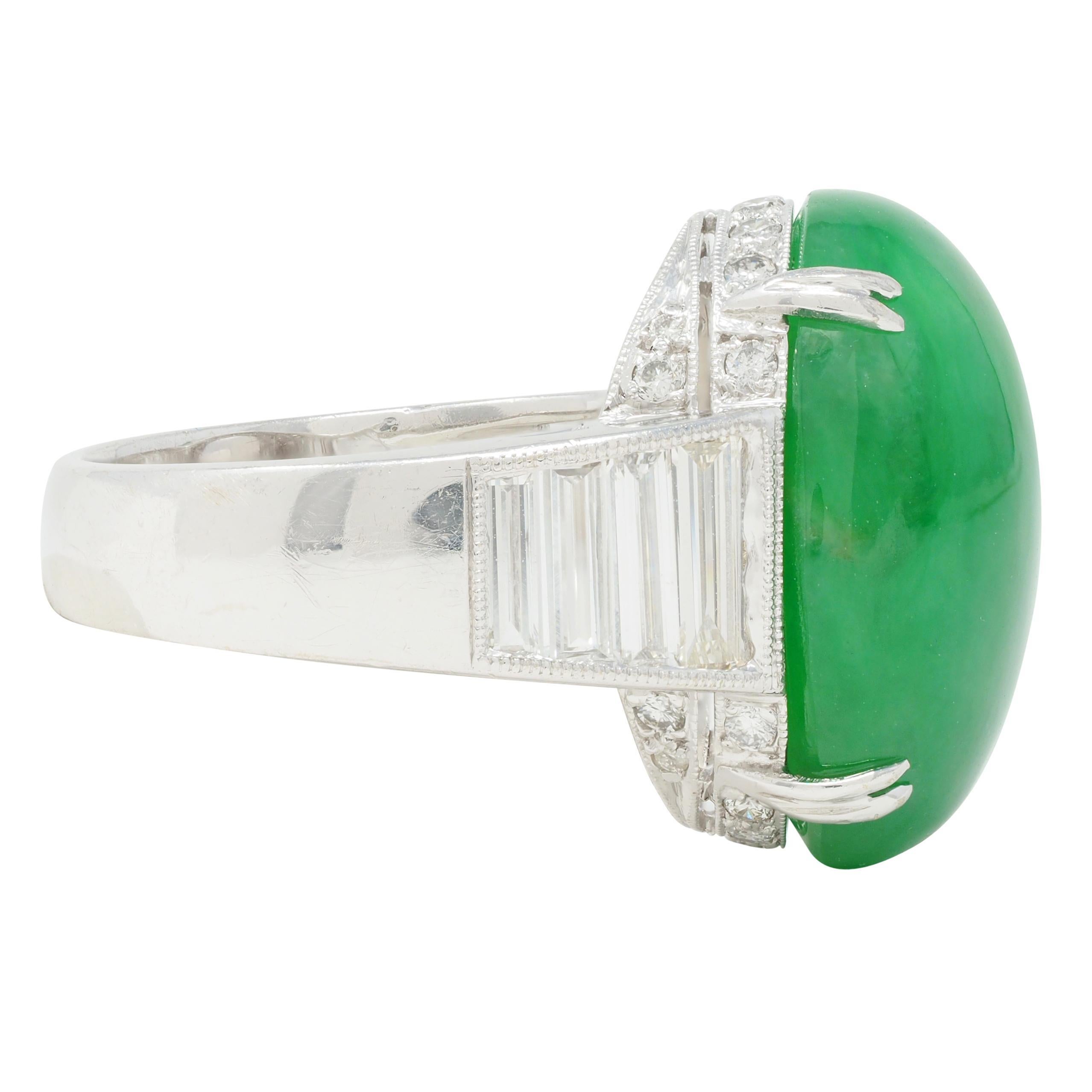 Contemporary 1.32 CTW Diamant Natürlicher Jadeit Jade 18 Karat Weißgold Ring GIA im Zustand „Hervorragend“ im Angebot in Philadelphia, PA