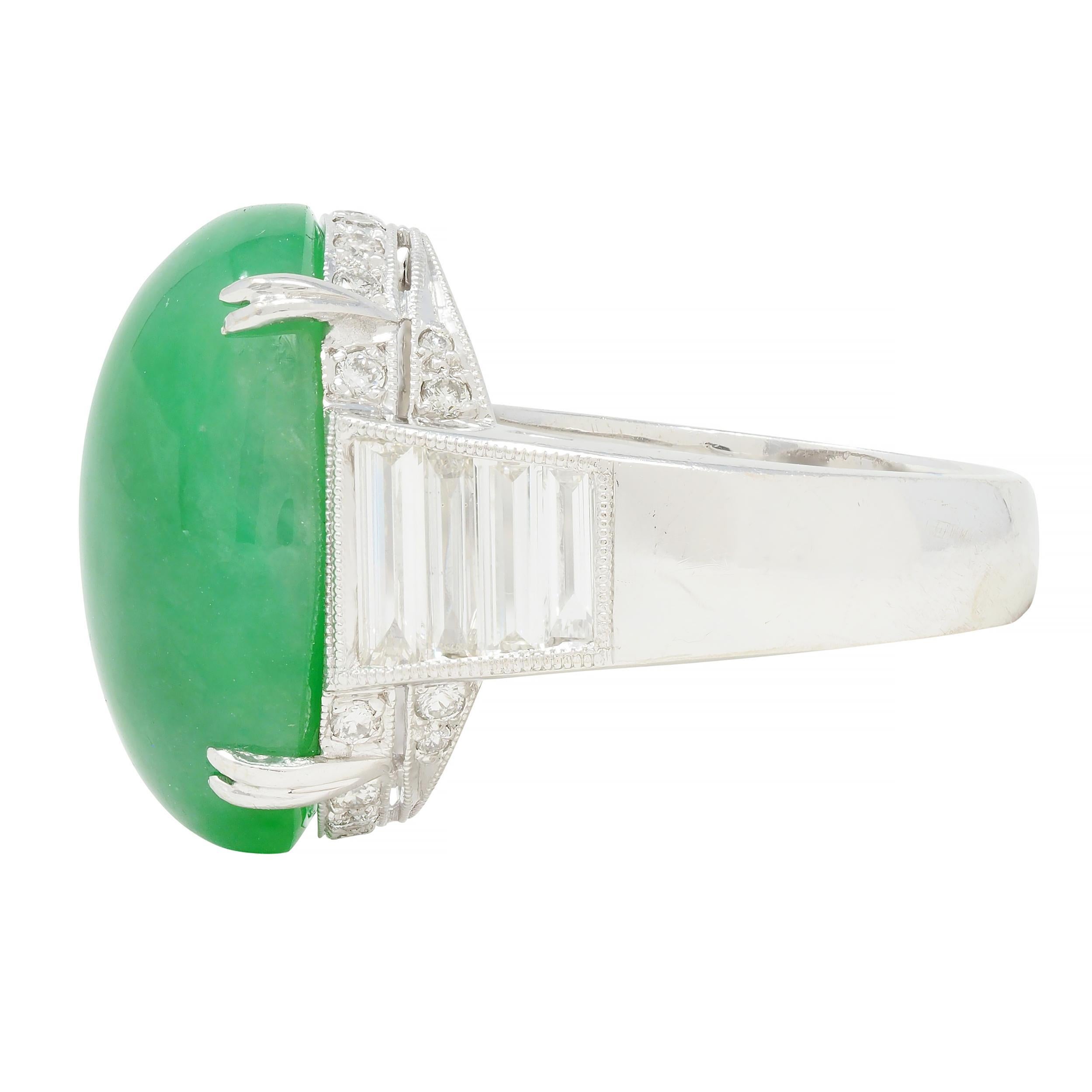 Contemporary 1.32 CTW Diamant Natürlicher Jadeit Jade 18 Karat Weißgold Ring GIA im Angebot 1