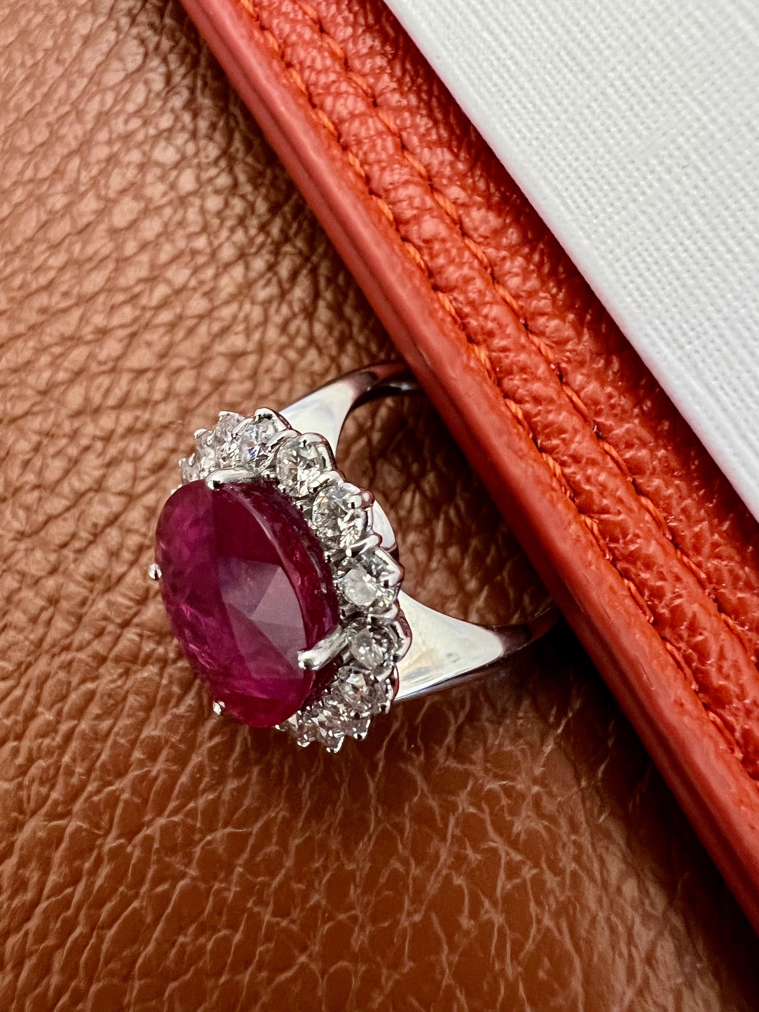 Round Cut Contemporary Burma Ruby 13.35 Carat  and 1.60 Carat Diamond Cocktail Ring For Sale