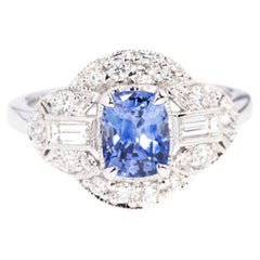 Contemporary 1.34 Carat Ceylon Sapphire 
Diamond Ring 18 Carat White Gold