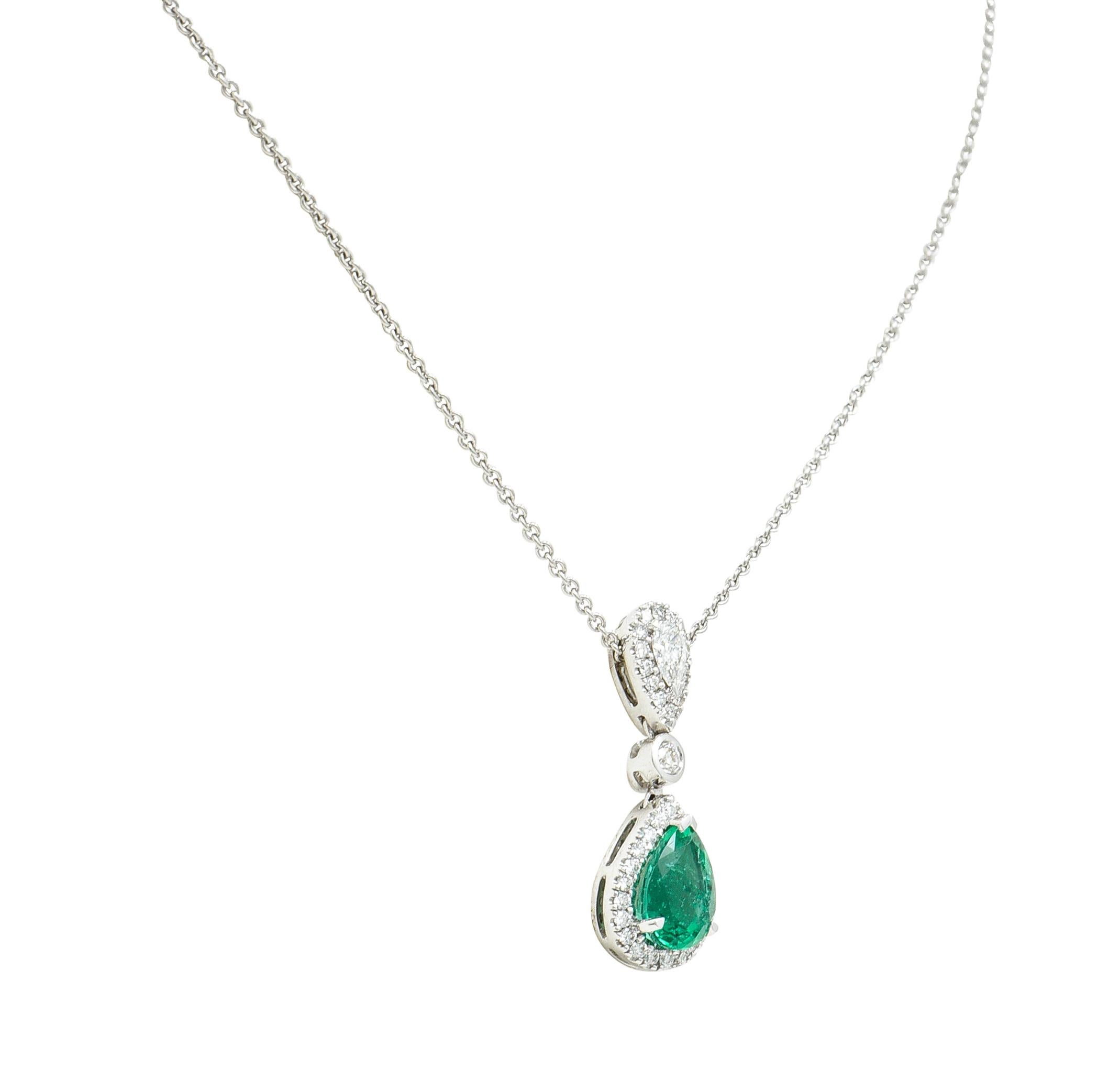 Contemporary 1.35 Carats Pear Cut Emerald Diamond 18 Karat White Gold Necklace 1