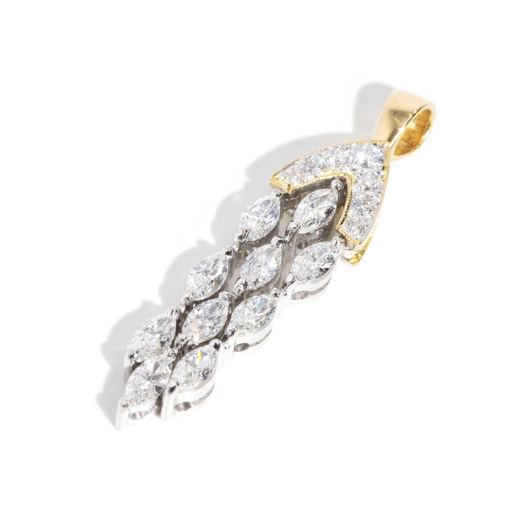 Marquise Cut Contemporary 1.36 Carat Diamond Chandelier Pendant 18 Carat Yellow Gold For Sale