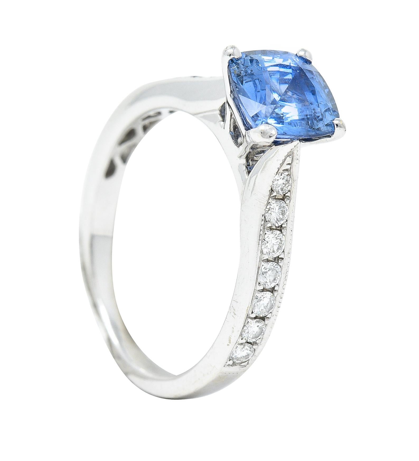Contemporary 1.38 Carats Sapphire Diamond 18 Karat White Gold Gemstone Ring 6