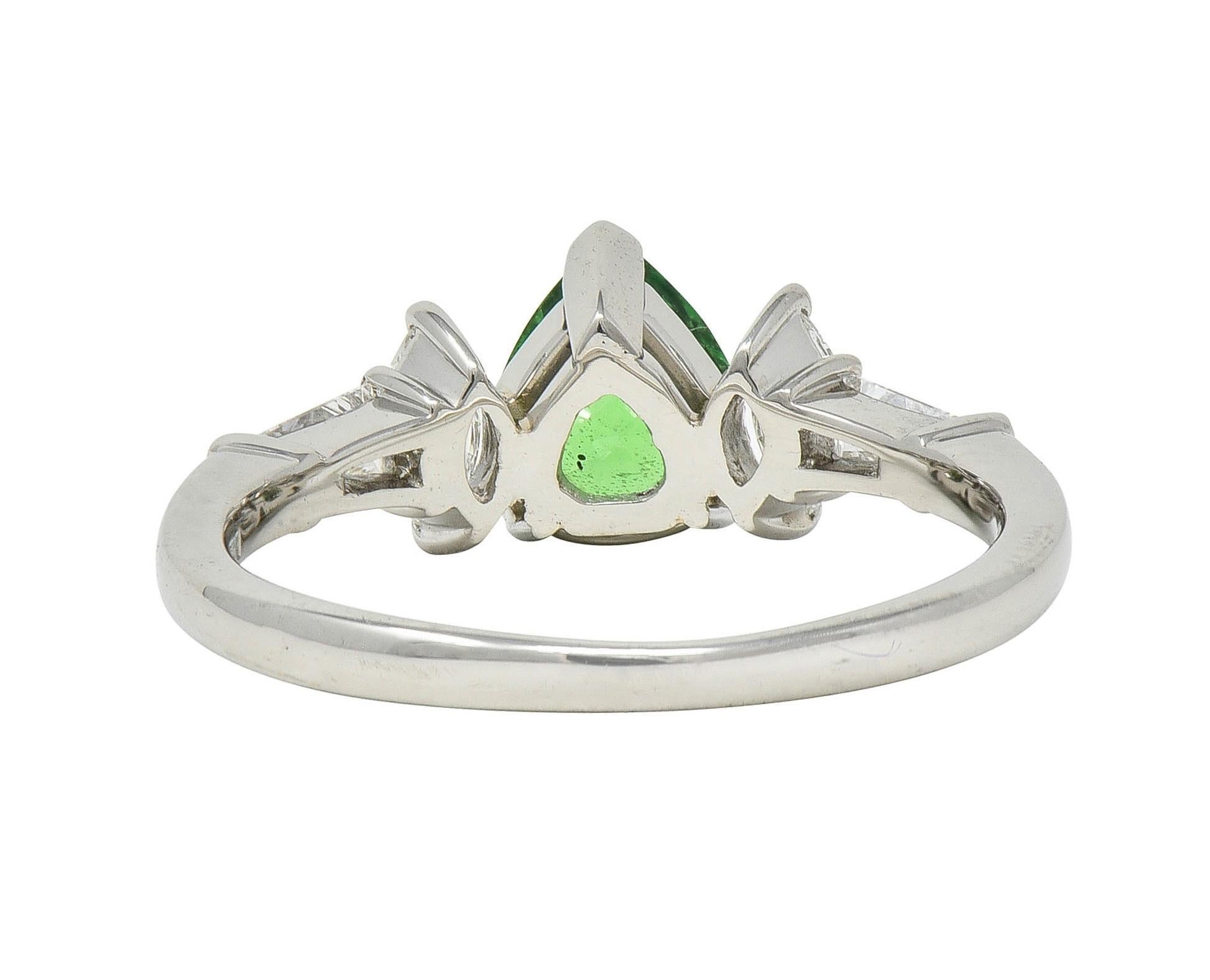 Women's or Men's Contemporary 1.38 CTW Tsavorite Garnet Diamond Platinum Five Stone Ring For Sale