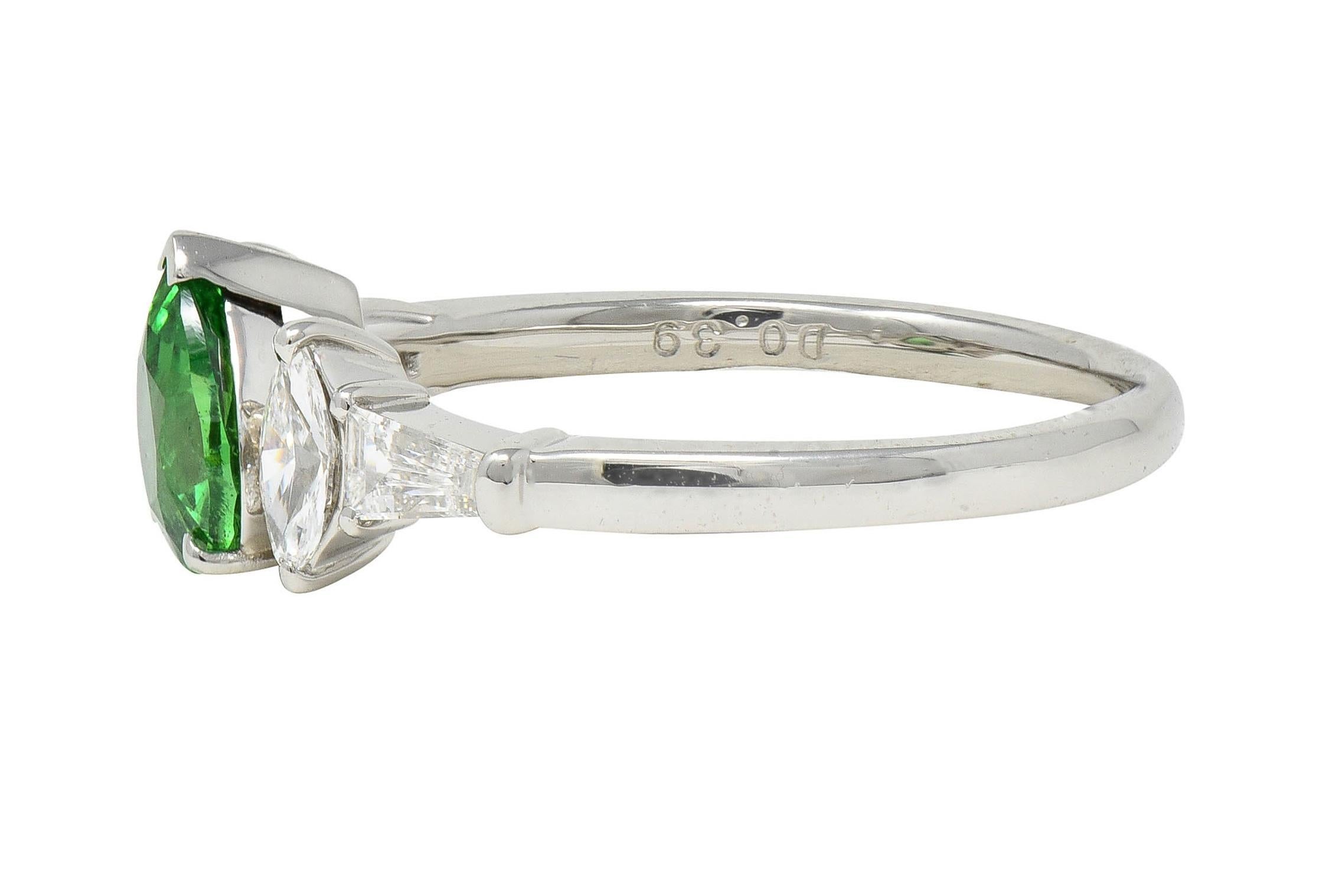 Contemporary 1.38 CTW Tsavorite Garnet Diamond Platinum Five Stone Ring For Sale 1